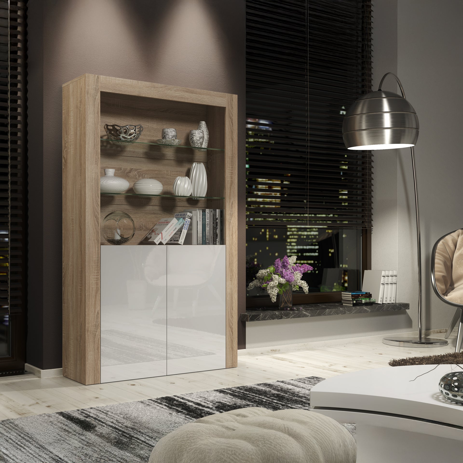 Display Cabinet – 170cm – High Gloss Doors – LED or Non-LED – Modern Showcase Sideboard – LUNARO