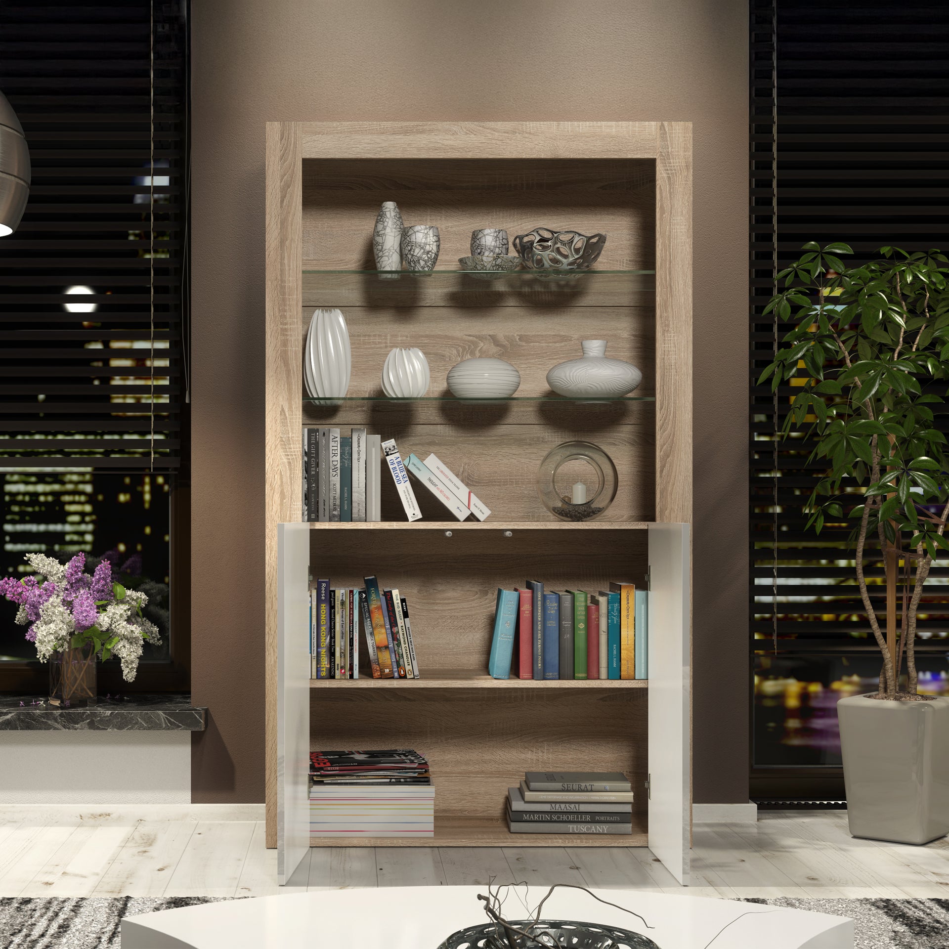 Display Cabinet – 170cm – High Gloss Doors – LED or Non-LED – Modern Showcase Sideboard – LUNARO