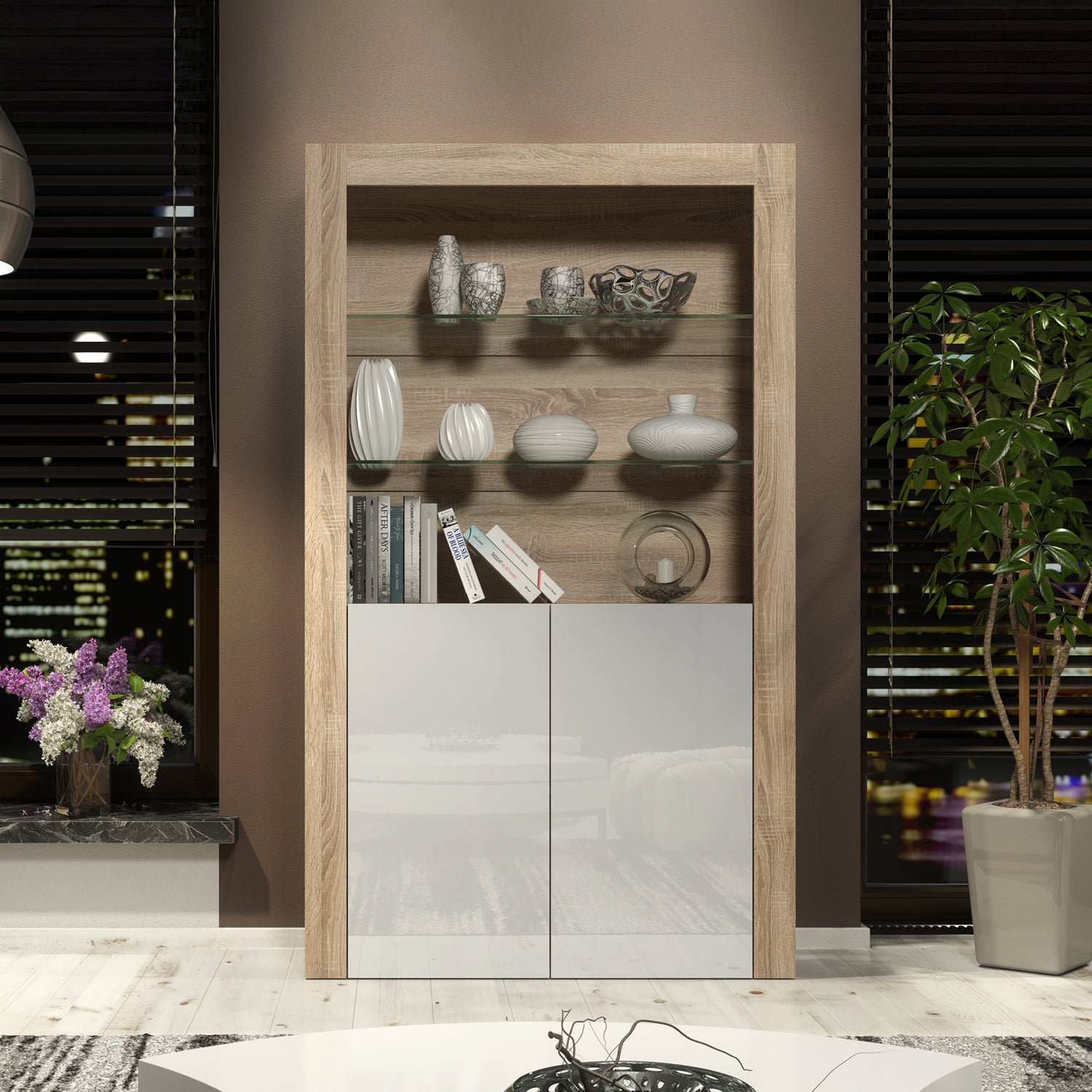 Display Cabinet – 170cm – High Gloss Doors – LED or Non-LED – Modern Showcase Sideboard – LUNARO