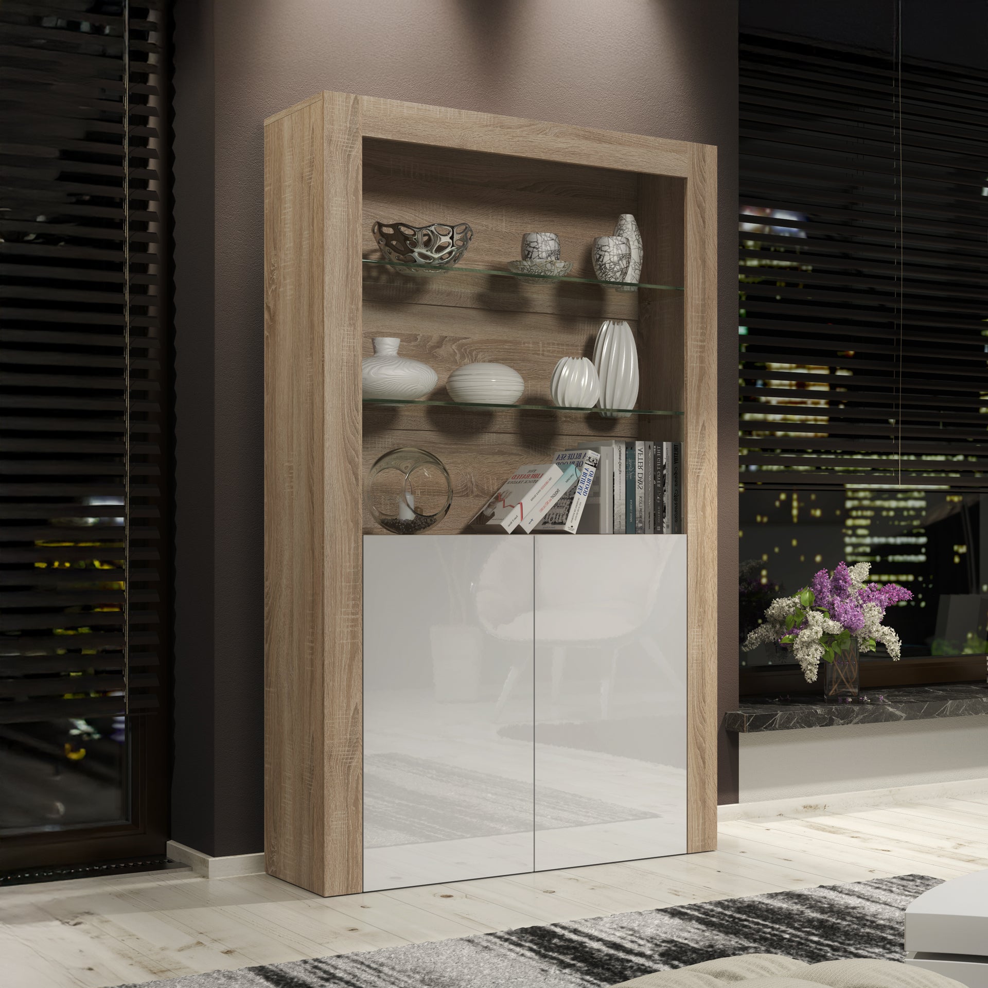 Display Cabinet – 170cm – High Gloss Doors – LED or Non-LED – Modern Showcase Sideboard – LUNARO