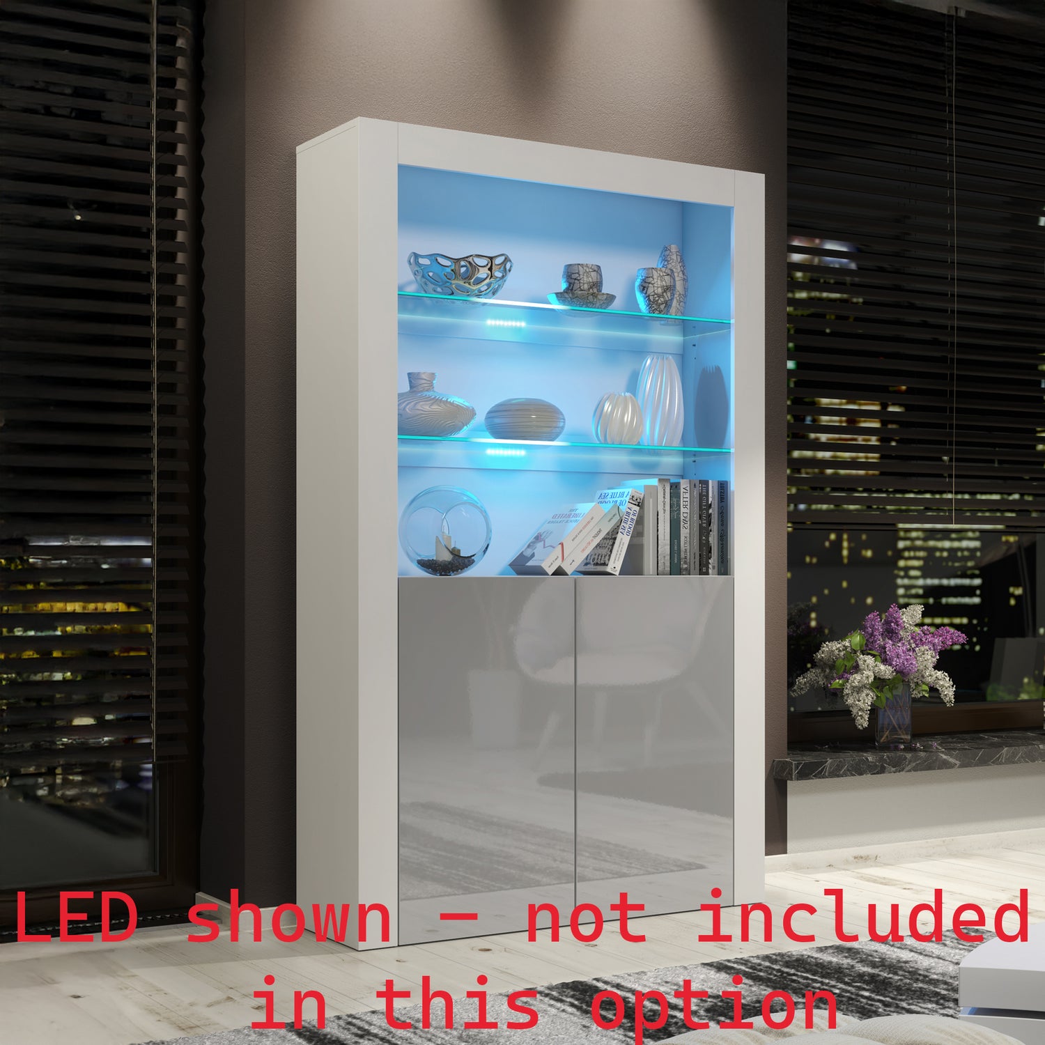 Display Cabinet – 170cm – High Gloss Doors – LED or Non-LED – Modern Showcase Sideboard – LUNARO