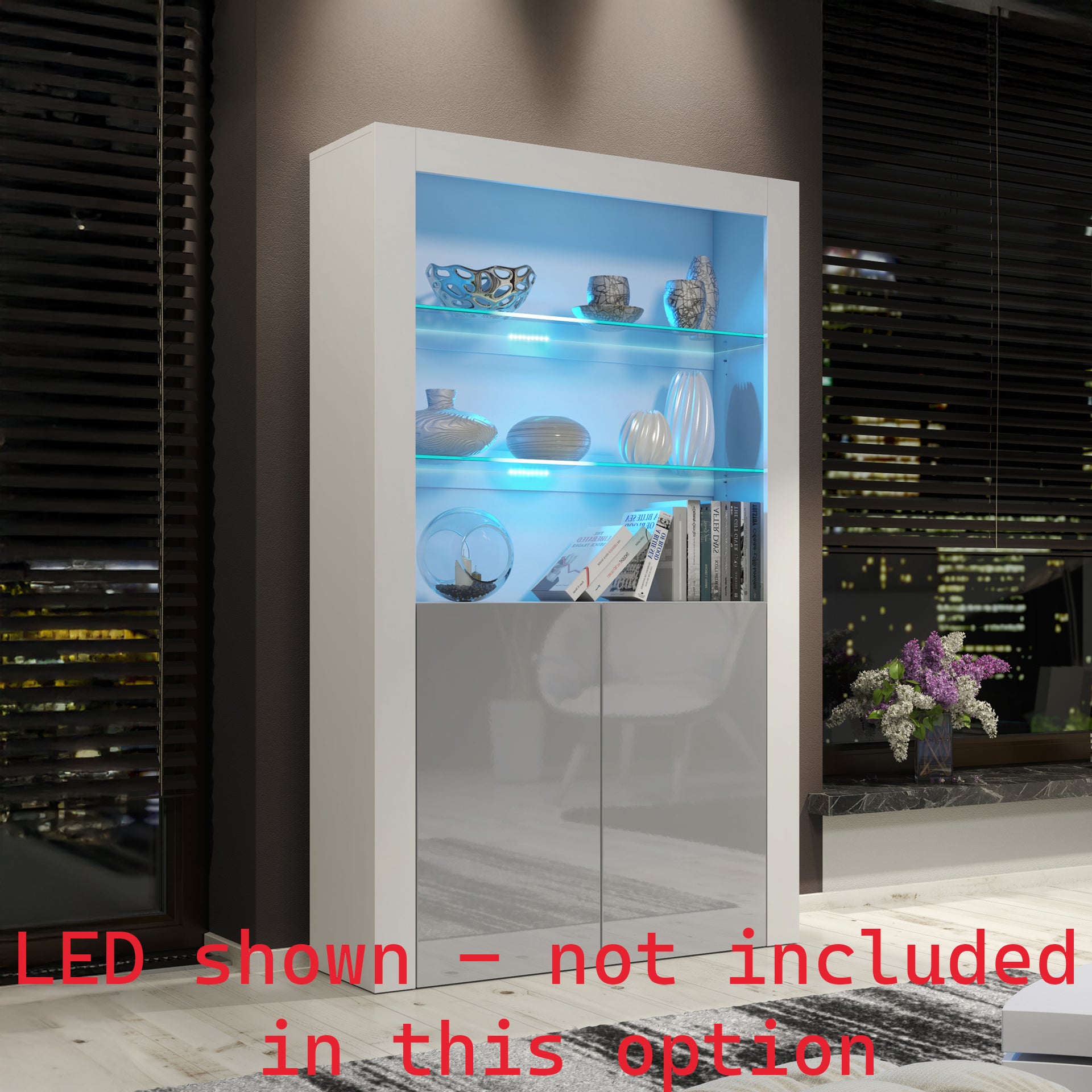 Display Cabinet – 170cm – High Gloss Doors – LED or Non-LED – Modern Showcase Sideboard – LUNARO
