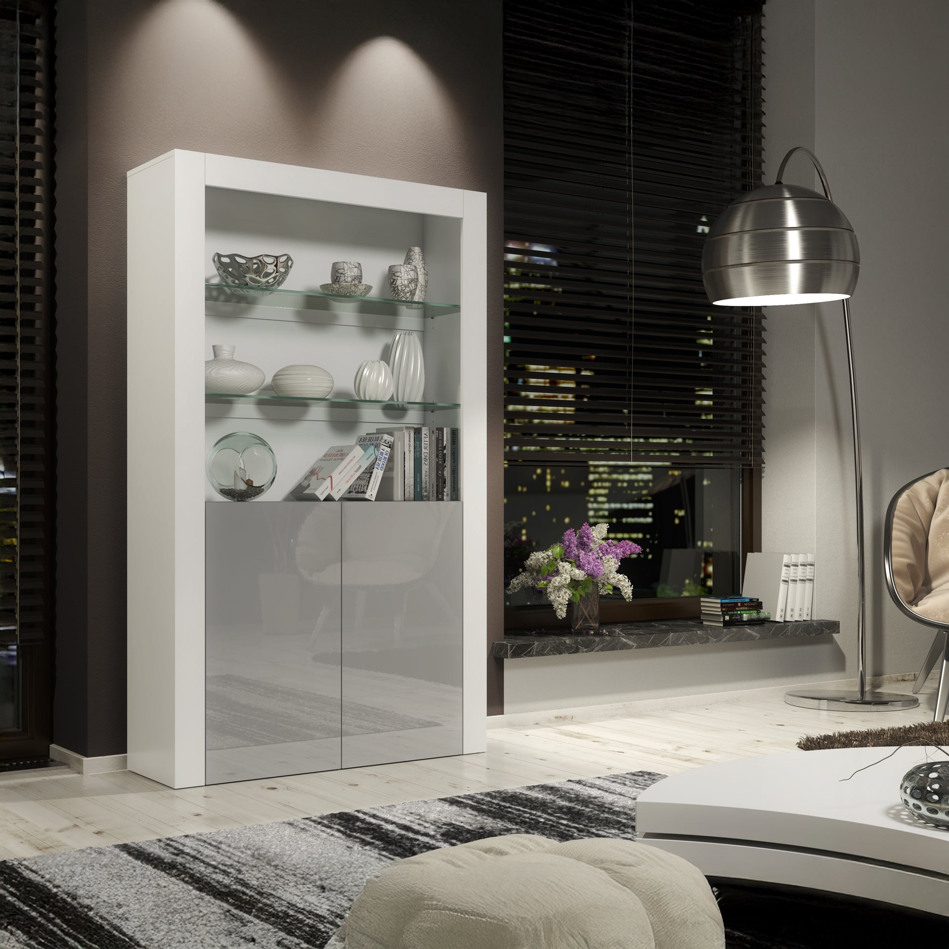 Display Cabinet – 170cm – High Gloss Doors – LED or Non-LED – Modern Showcase Sideboard – LUNARO