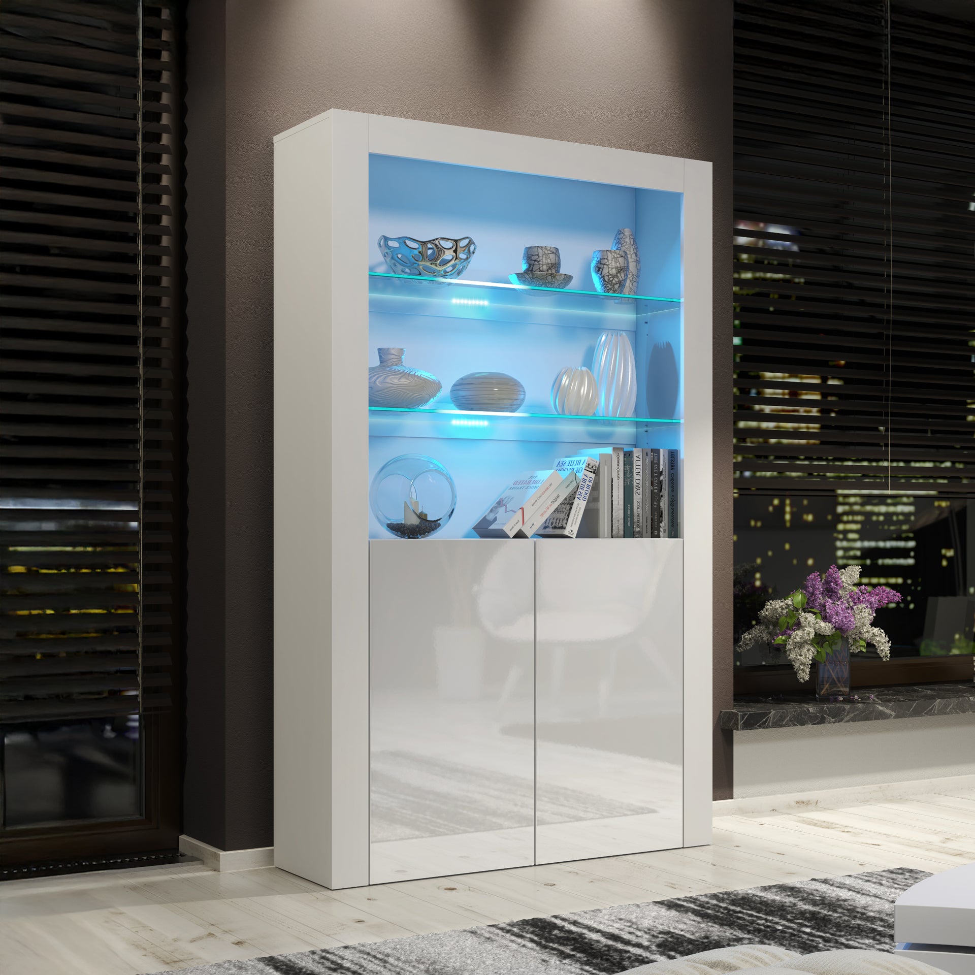 Display Cabinet – 170cm – High Gloss Doors – LED or Non-LED – Modern Showcase Sideboard – LUNARO