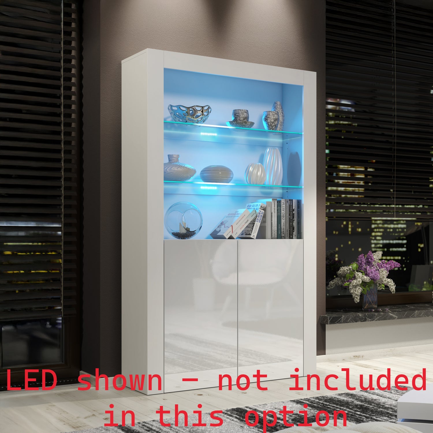 Display Cabinet – 170cm – High Gloss Doors – LED or Non-LED – Modern Showcase Sideboard – LUNARO