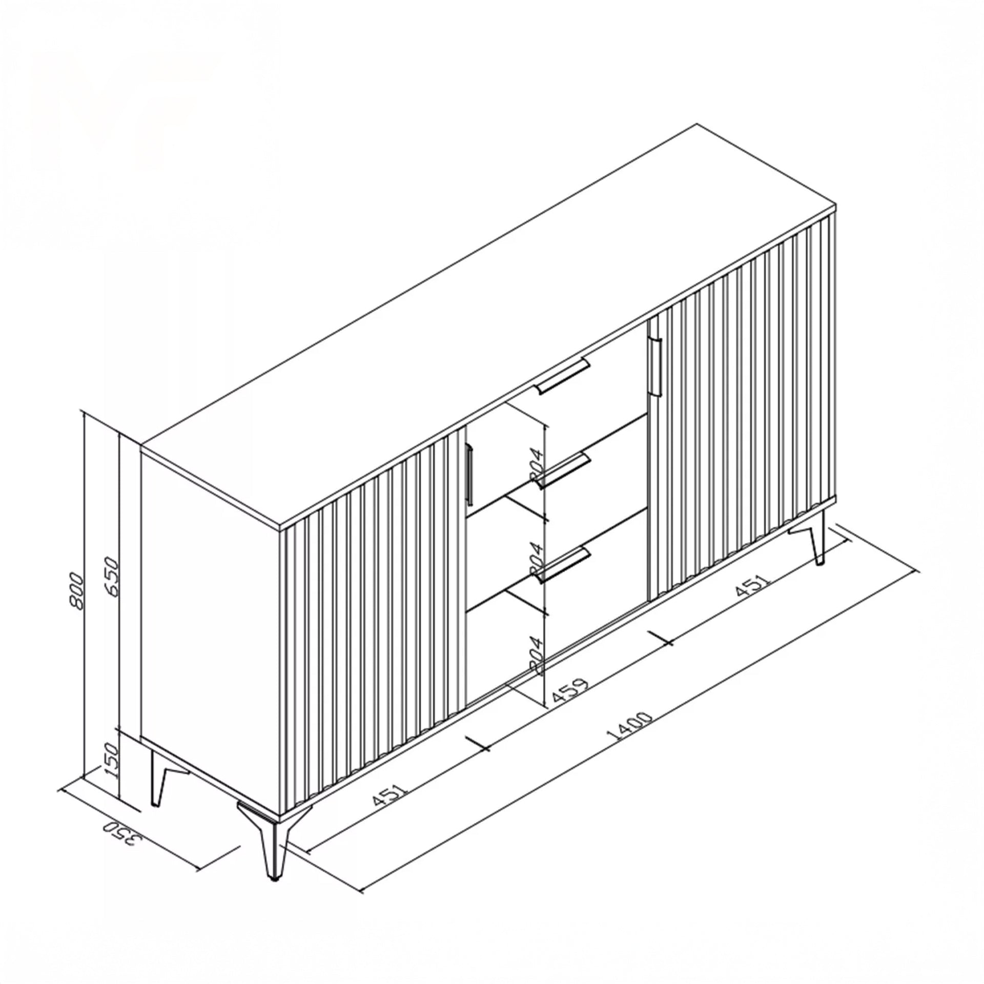 Sideboard – 140cm – Grooved Doors – Gold Legs – Storage Cabinet – LIVARO Collection
