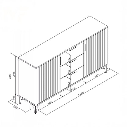 Sideboard – 140cm – Grooved Doors – Gold Legs – Storage Cabinet – LIVARO Collection