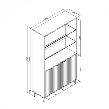 Display Cabinet – 100cm – Grooved Doors – Glass Shelves – Gold Legs – LIVARO Collection
