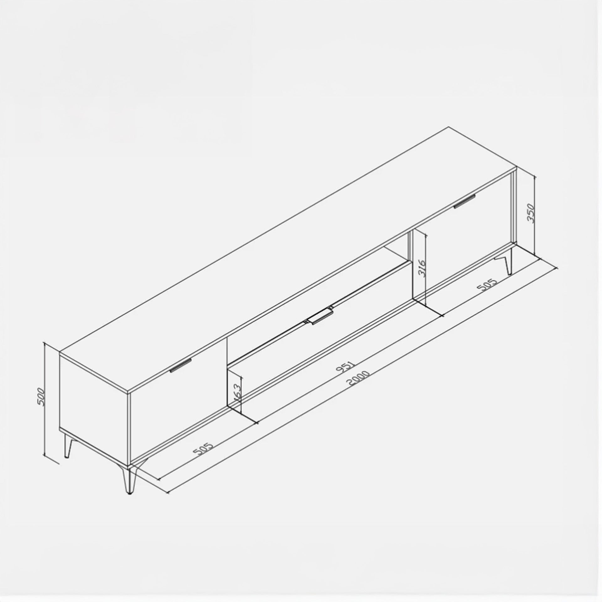 TV Stand – 200cm – High Gloss Finish – Gold Legs – Storage Cabinet – LUMINO Collection