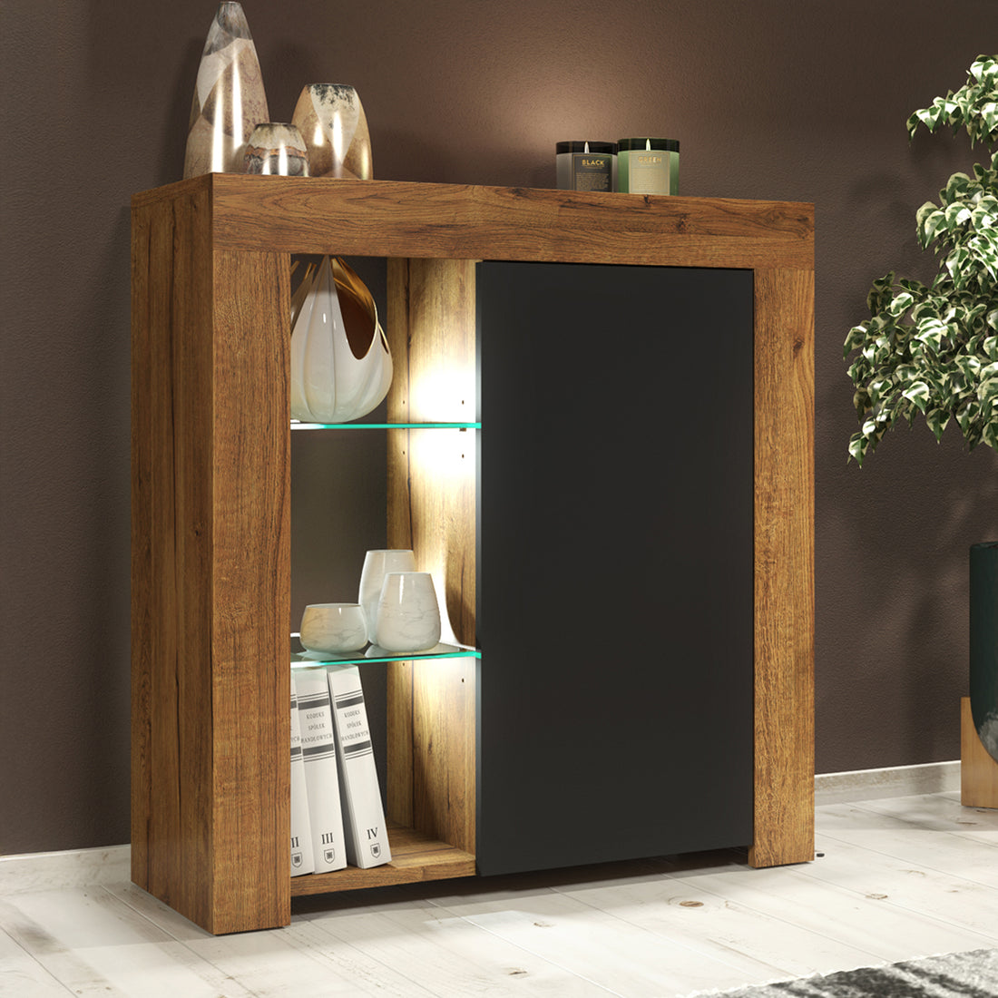 Sideboard Cabinet – 75cm – High Gloss Doors – LED or Non-LED – Modern Storage Unit – LUNARO