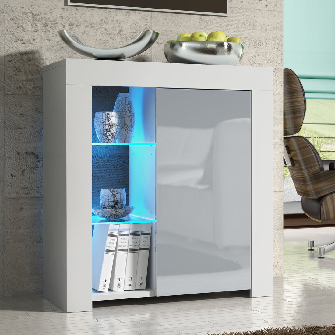 Sideboard Cabinet – 75cm – High Gloss Doors – LED or Non-LED – Modern Storage Unit – LUNARO