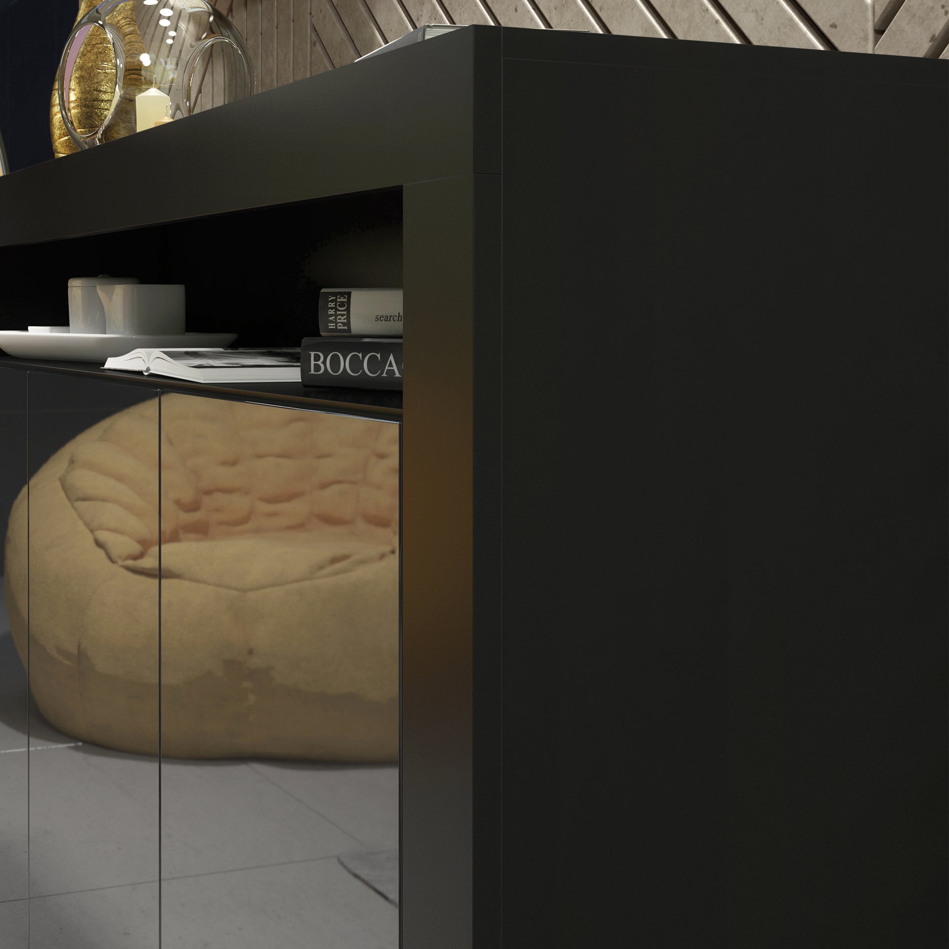 Sideboard Cabinet – 155cm – High Gloss Doors – LED or Non-LED – Modern Storage Unit – LUNARO