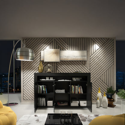 Sideboard Cabinet – 155cm – High Gloss Doors – LED or Non-LED – Modern Storage Unit – LUNARO