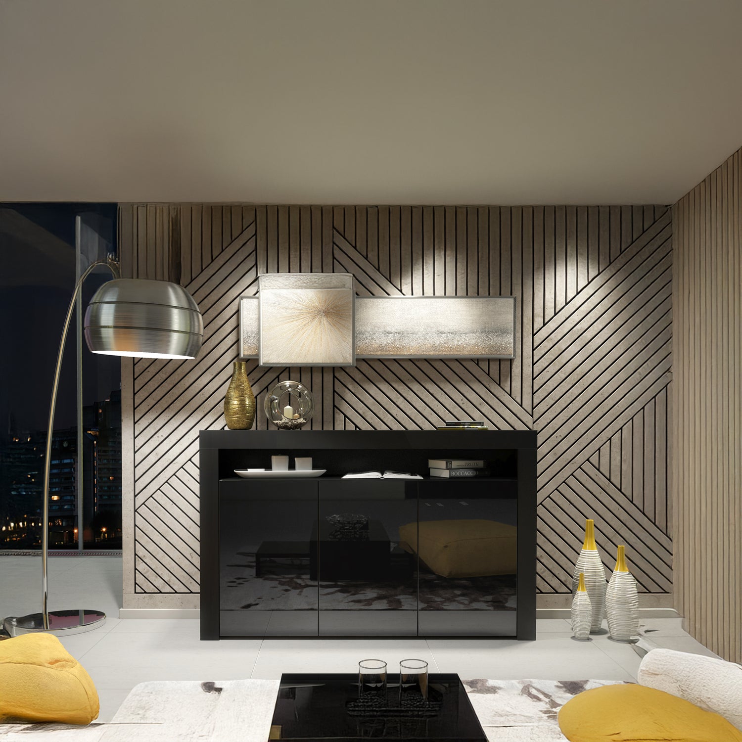 Sideboard Cabinet – 155cm – High Gloss Doors – LED or Non-LED – Modern Storage Unit – LUNARO