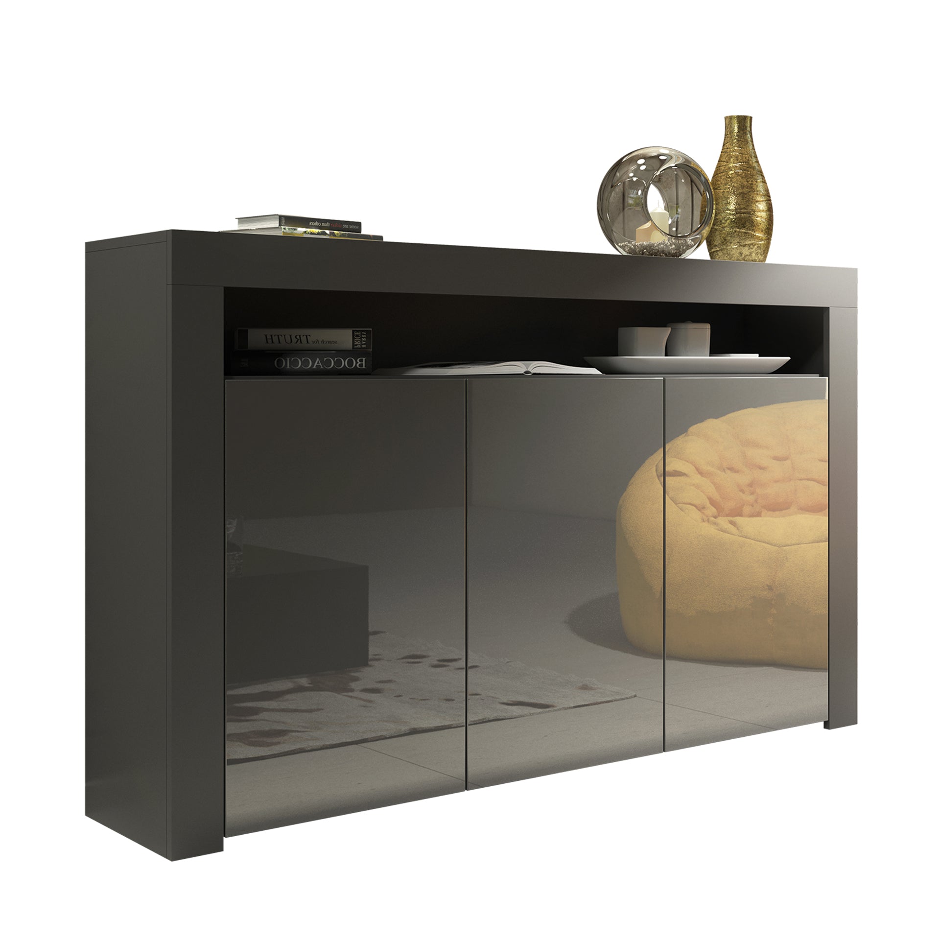 Sideboard Cabinet – 155cm – High Gloss Doors – LED or Non-LED – Modern Storage Unit – LUNARO