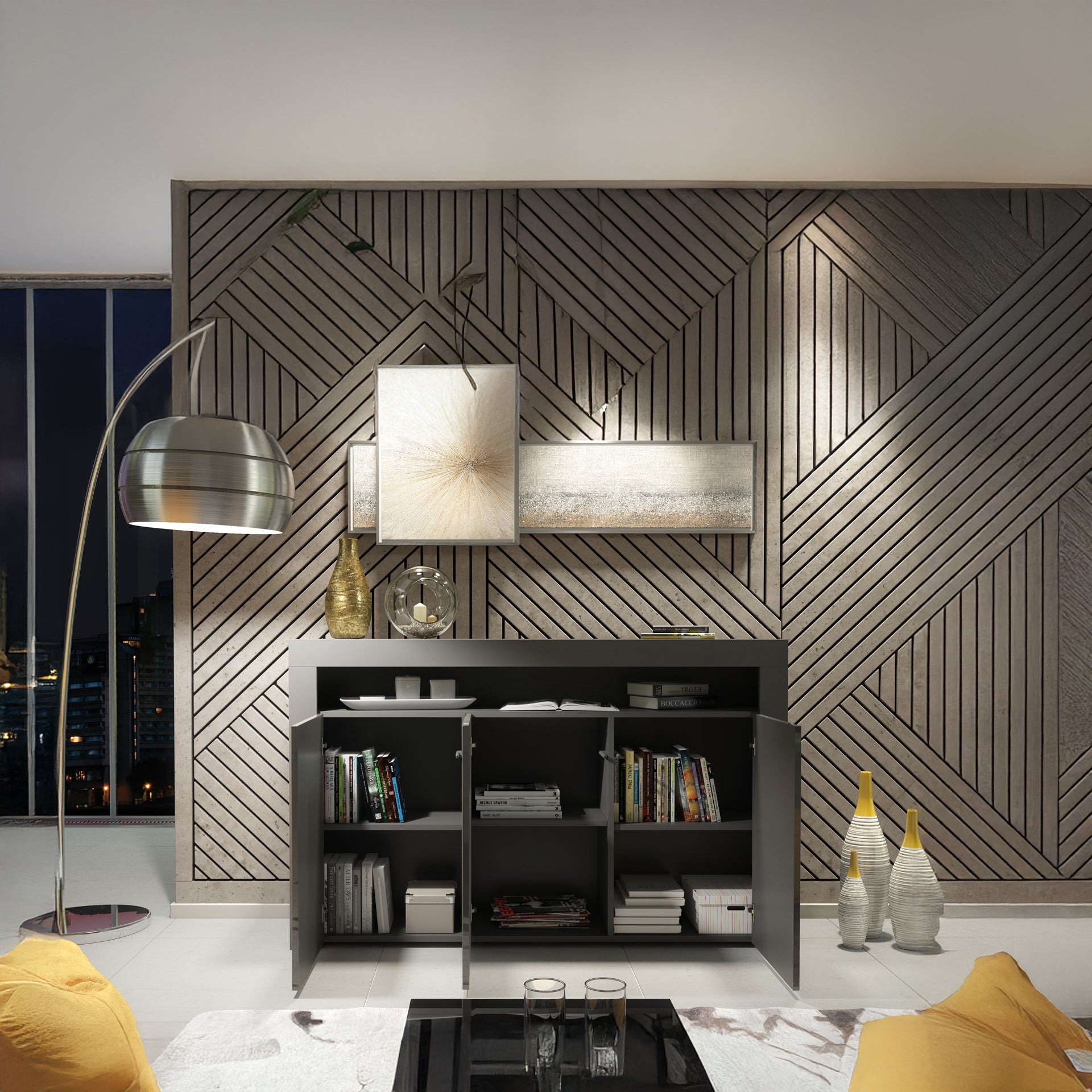 Sideboard Cabinet – 155cm – High Gloss Doors – LED or Non-LED – Modern Storage Unit – LUNARO