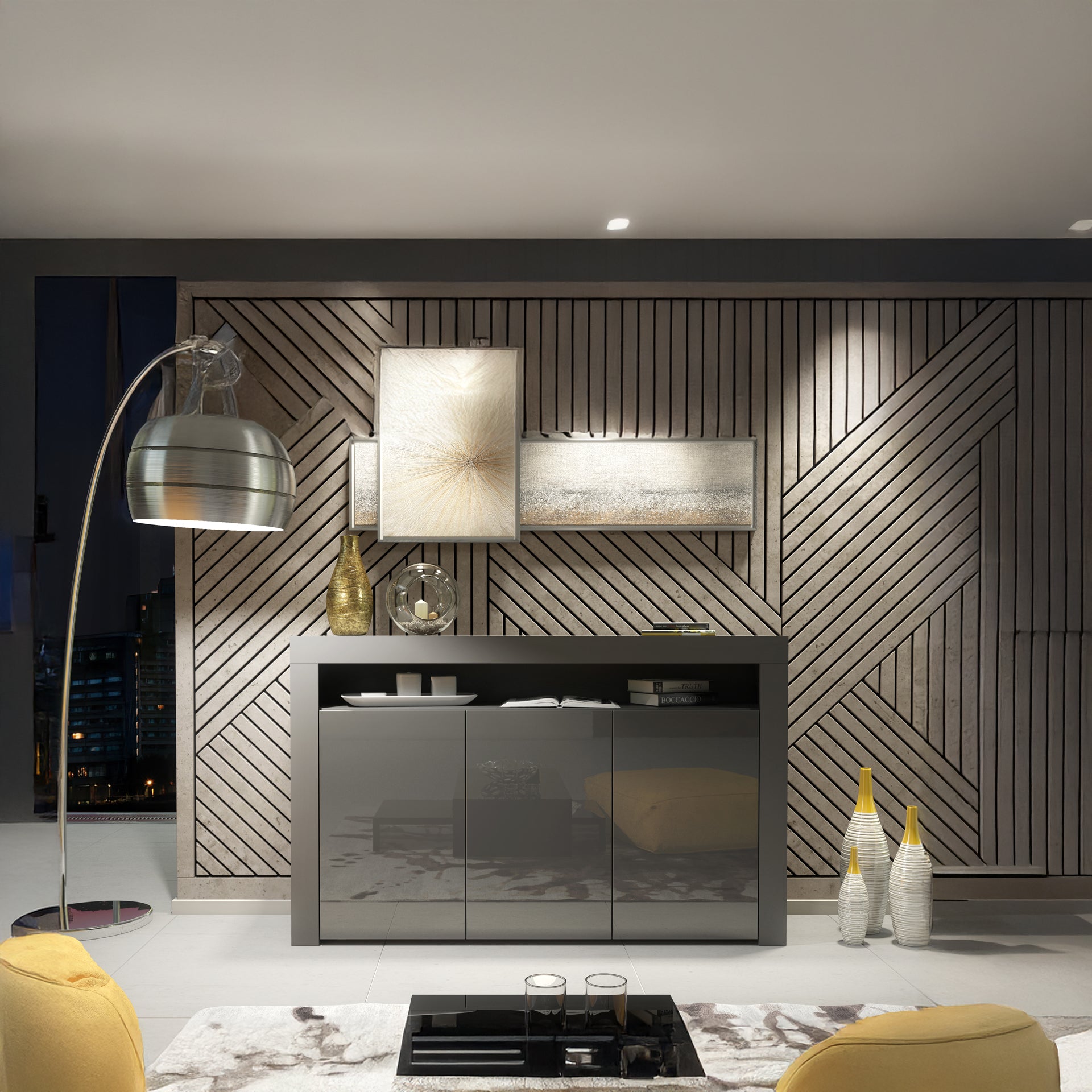 Sideboard Cabinet – 155cm – High Gloss Doors – LED or Non-LED – Modern Storage Unit – LUNARO