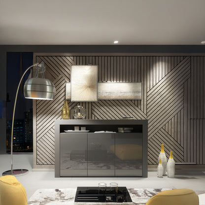 Sideboard Cabinet – 155cm – High Gloss Doors – LED or Non-LED – Modern Storage Unit – LUNARO