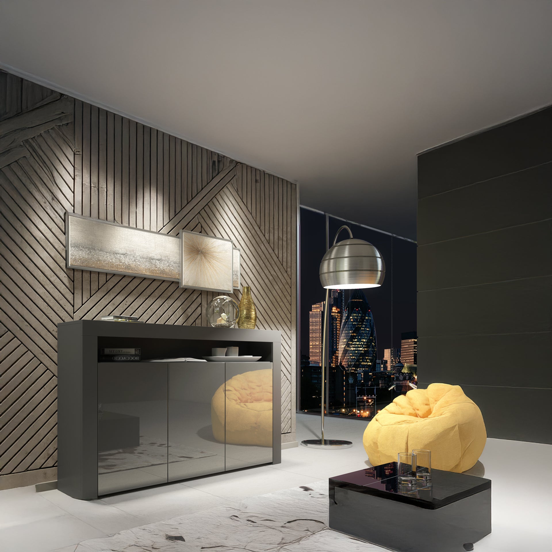 Sideboard Cabinet – 155cm – High Gloss Doors – LED or Non-LED – Modern Storage Unit – LUNARO