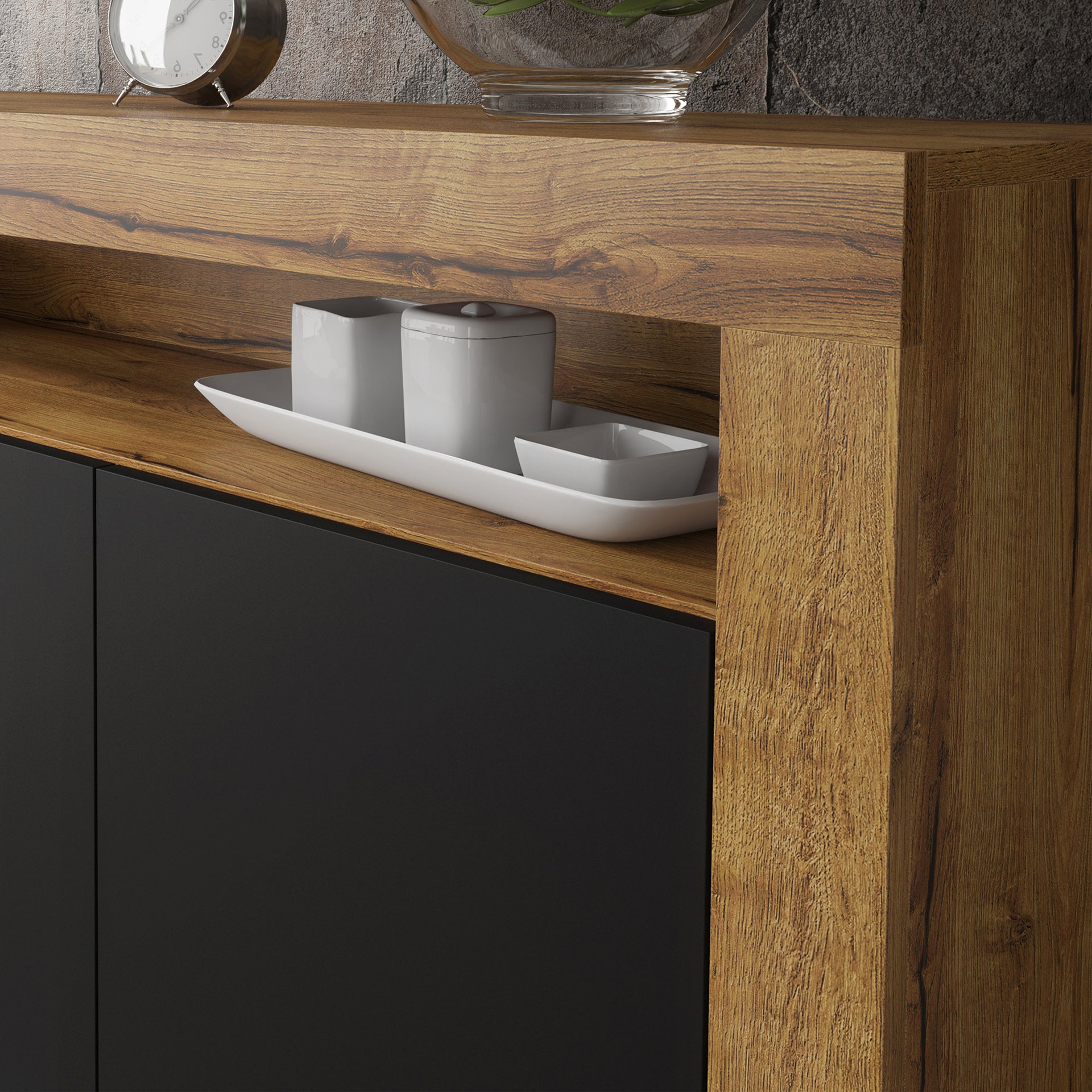 Sideboard Cabinet – 155cm – High Gloss Doors – LED or Non-LED – Modern Storage Unit – LUNARO