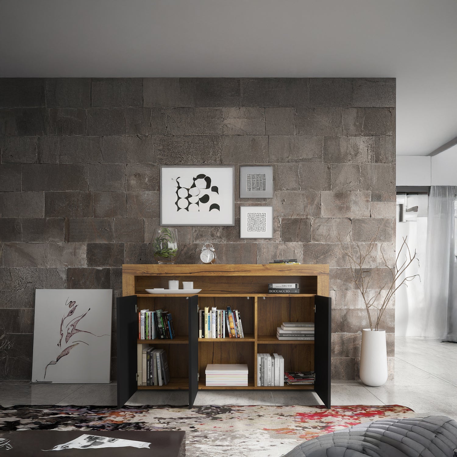 Sideboard Cabinet – 155cm – High Gloss Doors – LED or Non-LED – Modern Storage Unit – LUNARO