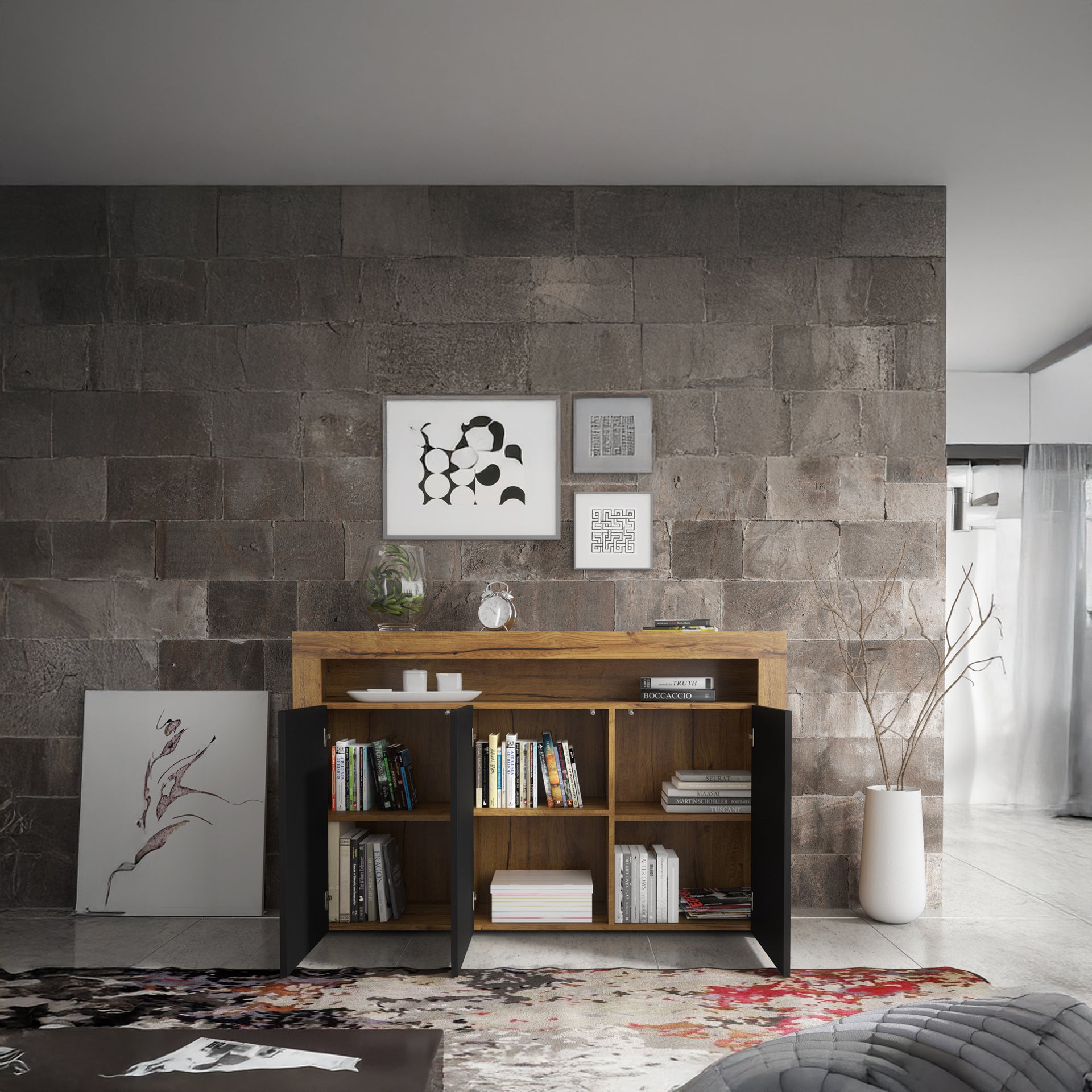 Sideboard Cabinet – 155cm – High Gloss Doors – LED or Non-LED – Modern Storage Unit – LUNARO