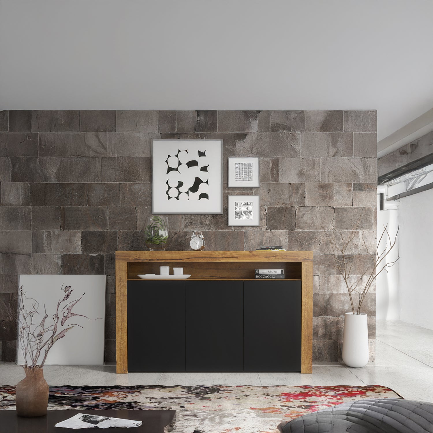 Sideboard Cabinet – 155cm – High Gloss Doors – LED or Non-LED – Modern Storage Unit – LUNARO