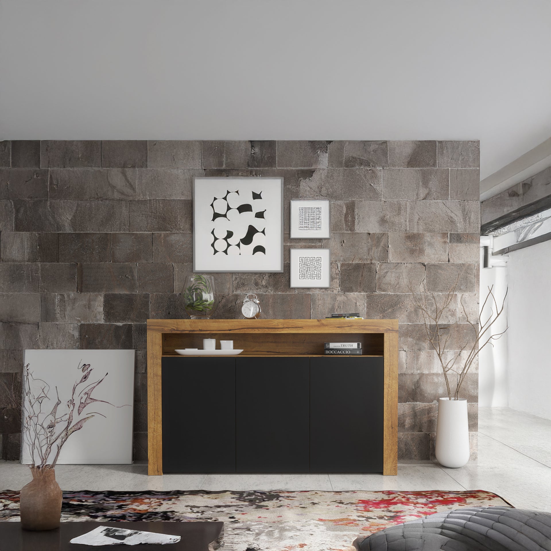 Sideboard Cabinet – 155cm – High Gloss Doors – LED or Non-LED – Modern Storage Unit – LUNARO