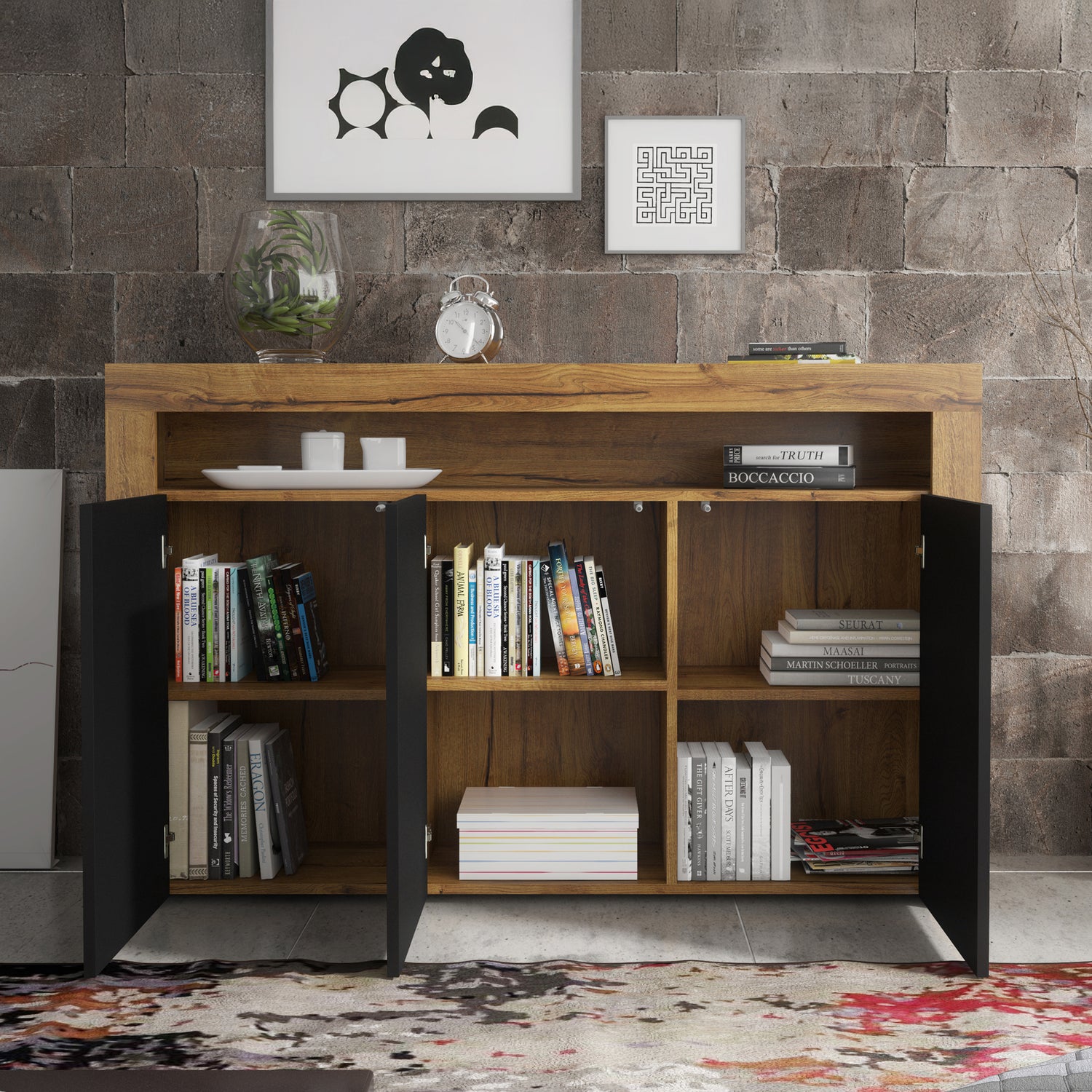 Sideboard Cabinet – 155cm – High Gloss Doors – LED or Non-LED – Modern Storage Unit – LUNARO