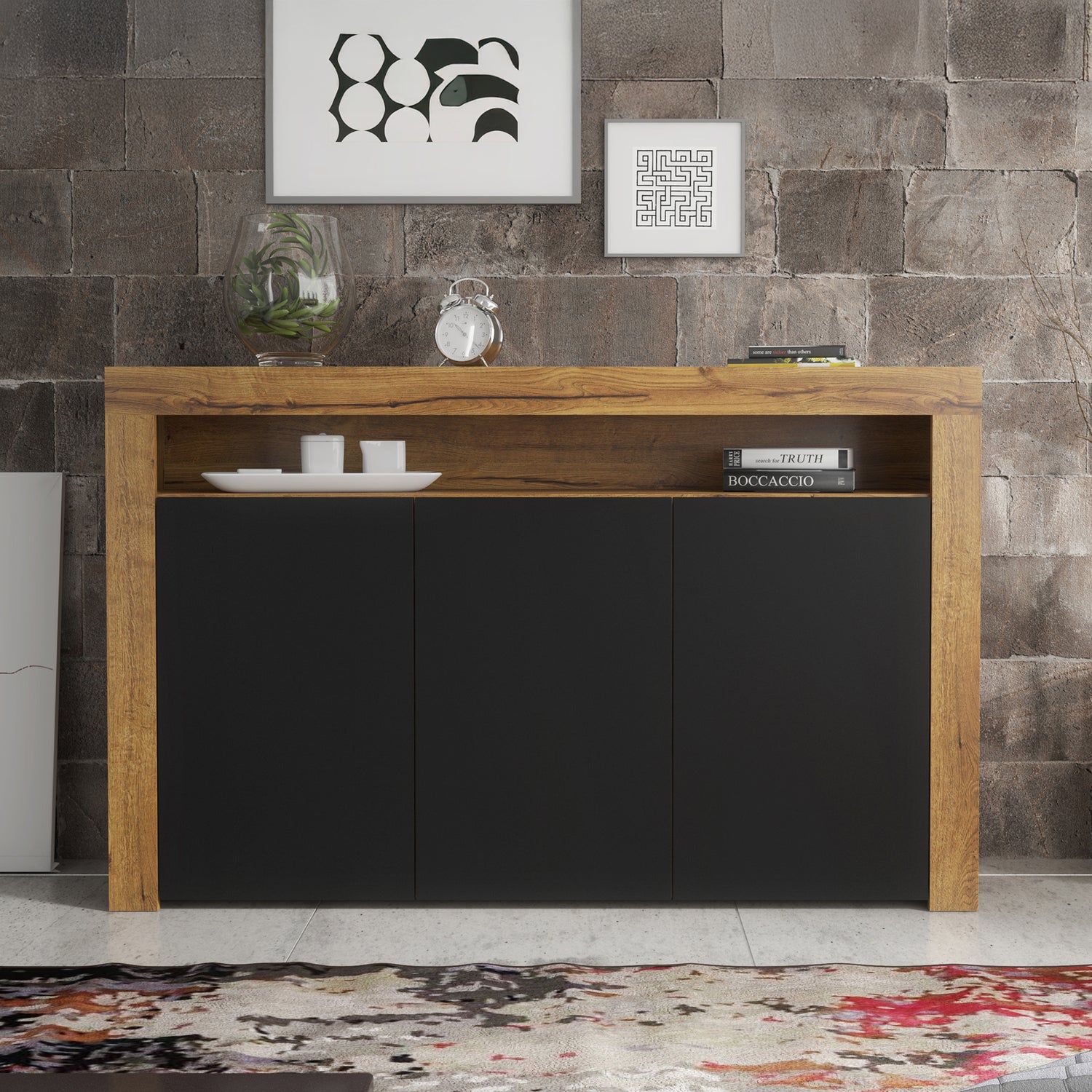 Sideboard Cabinet – 155cm – High Gloss Doors – LED or Non-LED – Modern Storage Unit – LUNARO