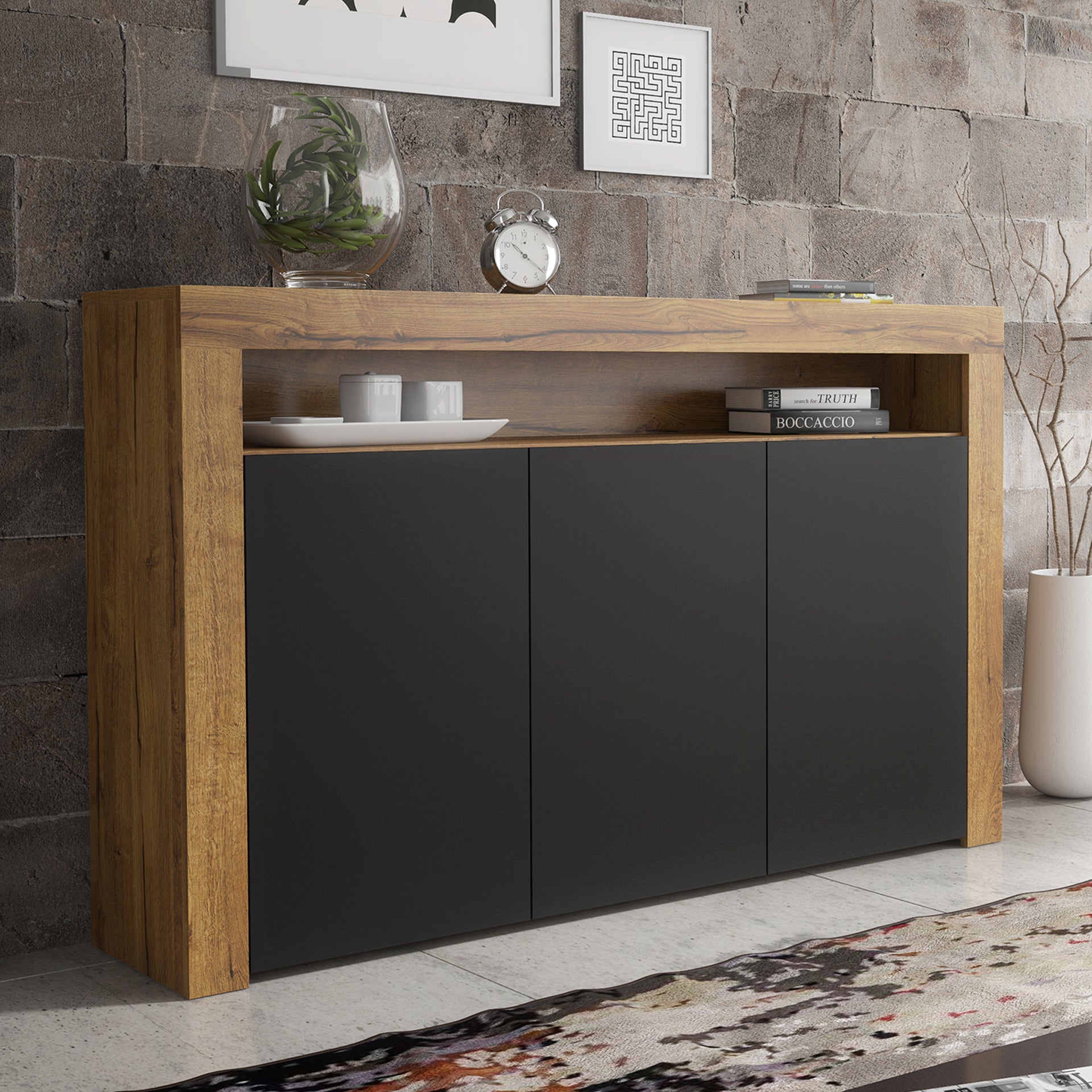 Sideboard Cabinet – 155cm – High Gloss Doors – LED or Non-LED – Modern Storage Unit – LUNARO