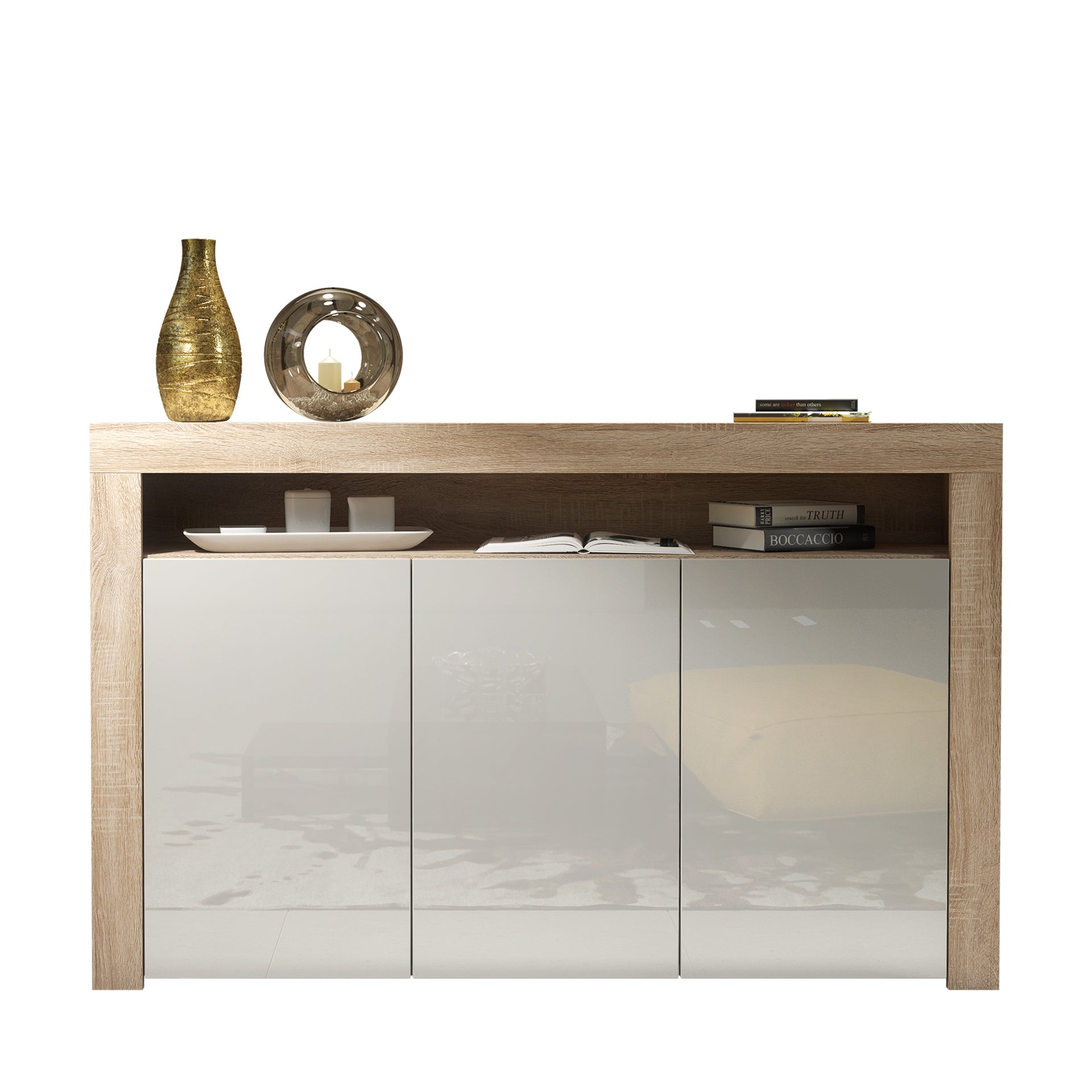 Sideboard Cabinet – 155cm – High Gloss Doors – LED or Non-LED – Modern Storage Unit – LUNARO