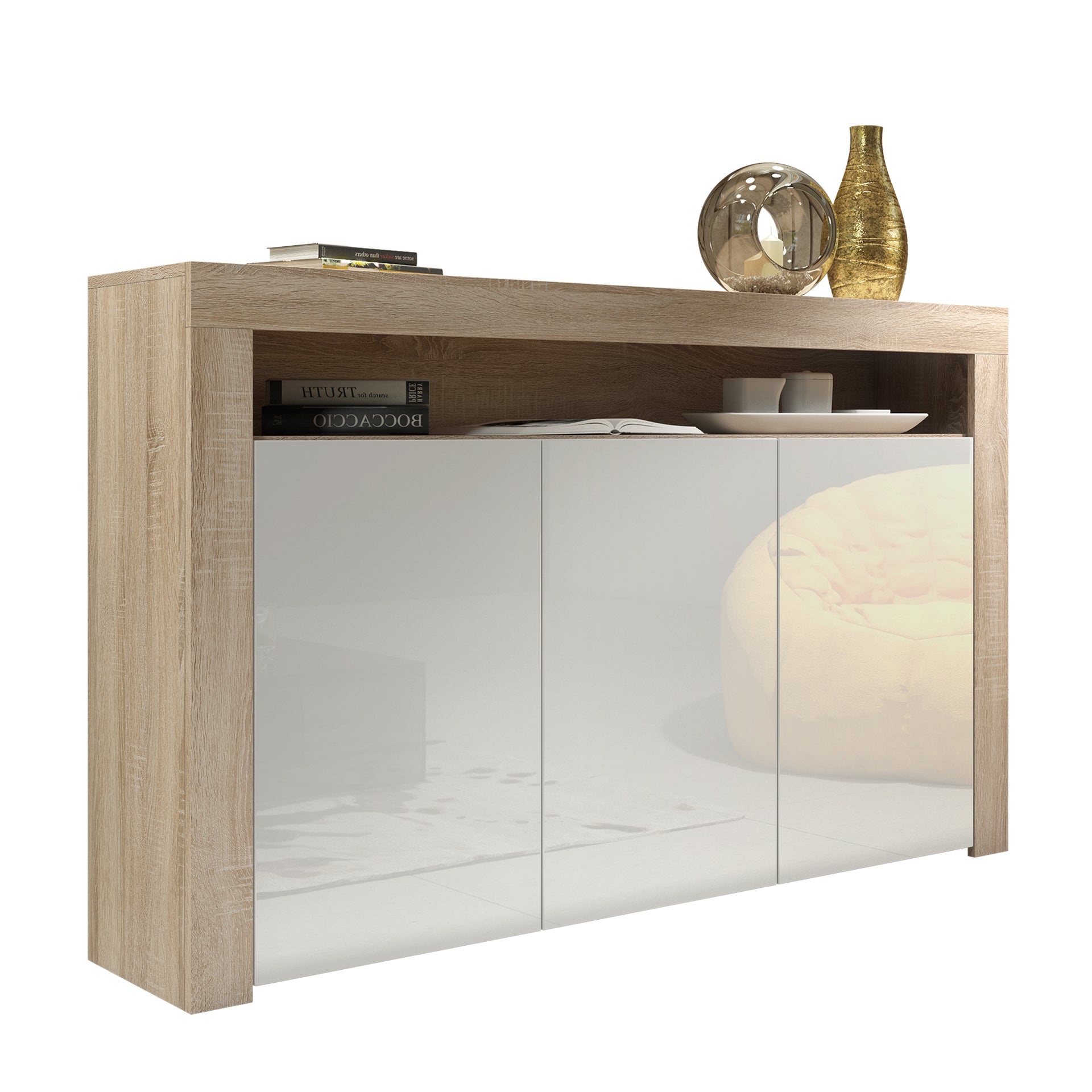 Sideboard Cabinet – 155cm – High Gloss Doors – LED or Non-LED – Modern Storage Unit – LUNARO