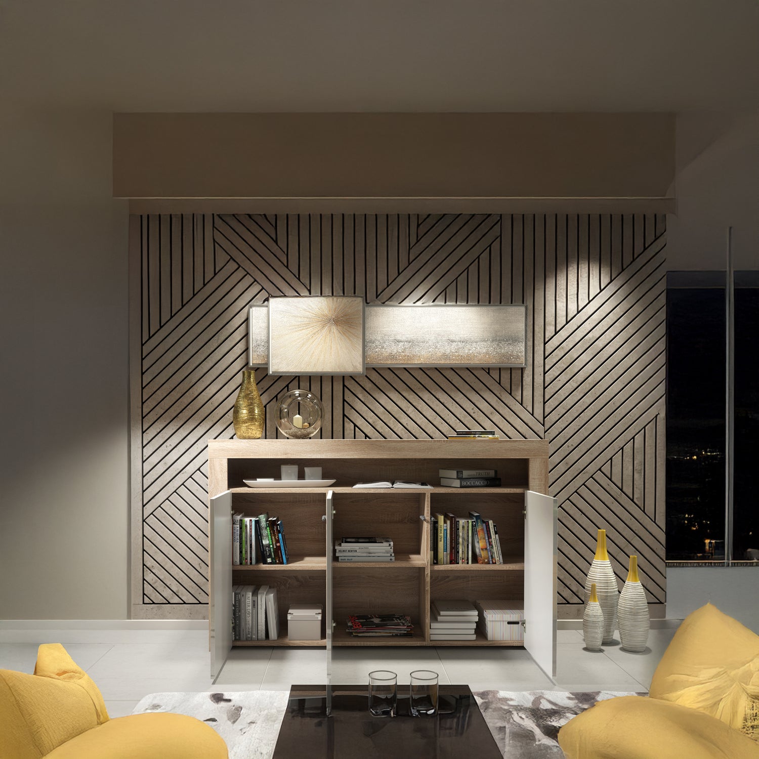 Sideboard Cabinet – 155cm – High Gloss Doors – LED or Non-LED – Modern Storage Unit – LUNARO