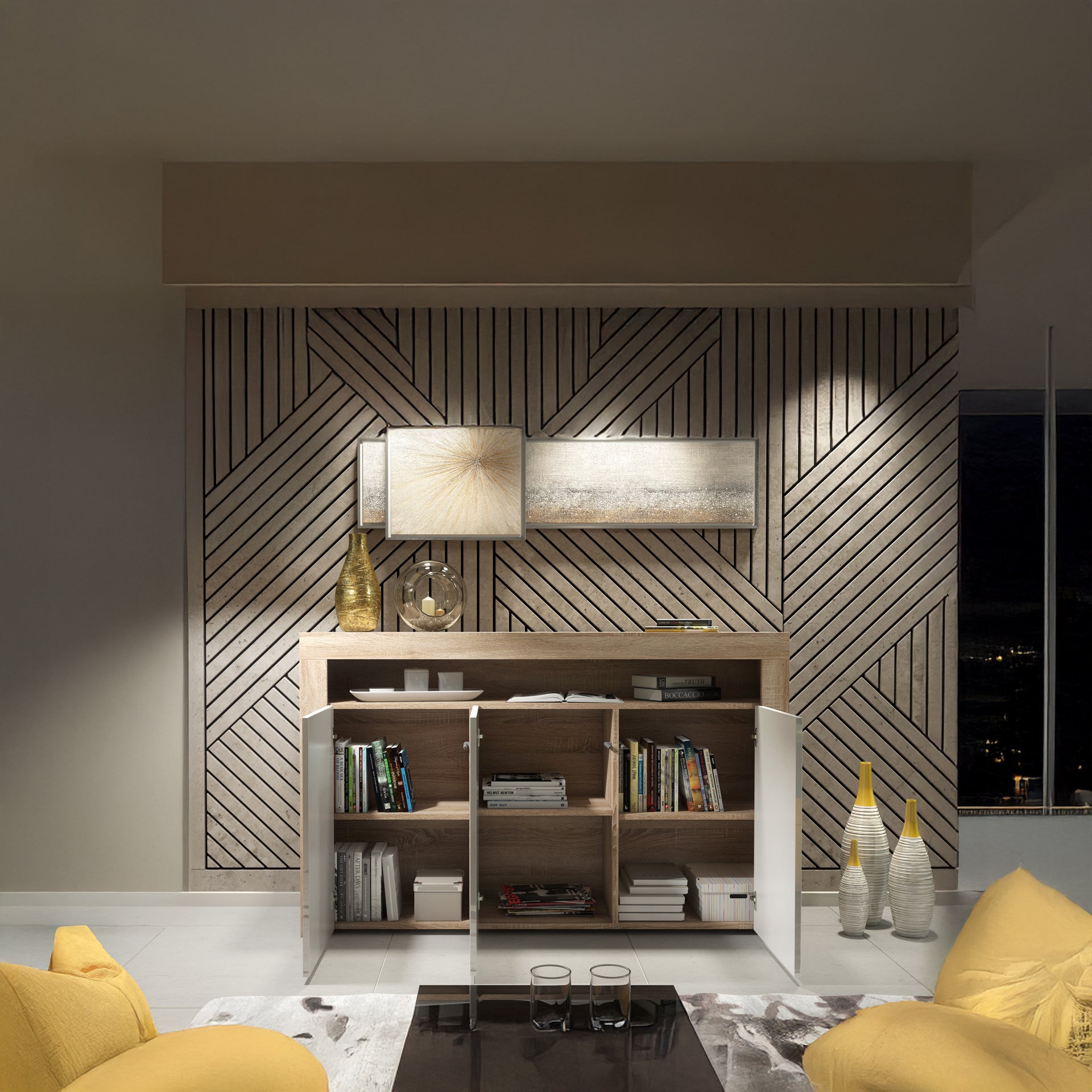 Sideboard Cabinet – 155cm – High Gloss Doors – LED or Non-LED – Modern Storage Unit – LUNARO