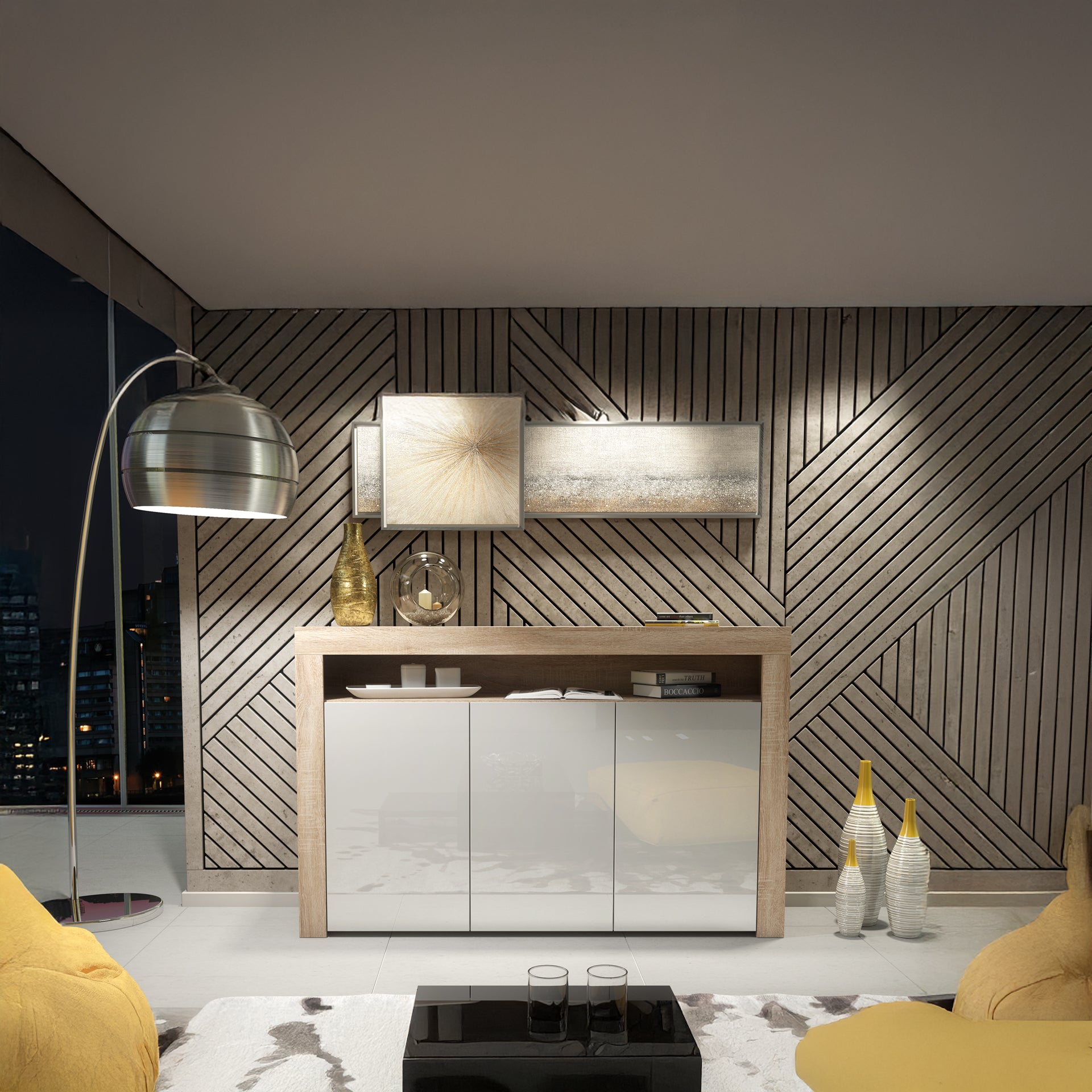 Sideboard Cabinet – 155cm – High Gloss Doors – LED or Non-LED – Modern Storage Unit – LUNARO