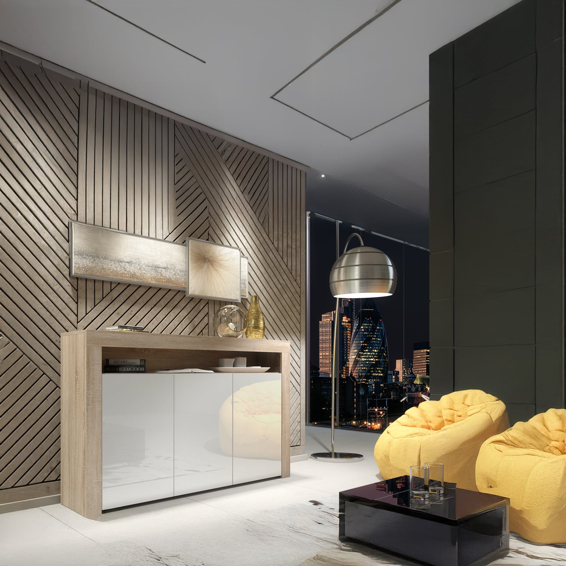 Sideboard Cabinet – 155cm – High Gloss Doors – LED or Non-LED – Modern Storage Unit – LUNARO