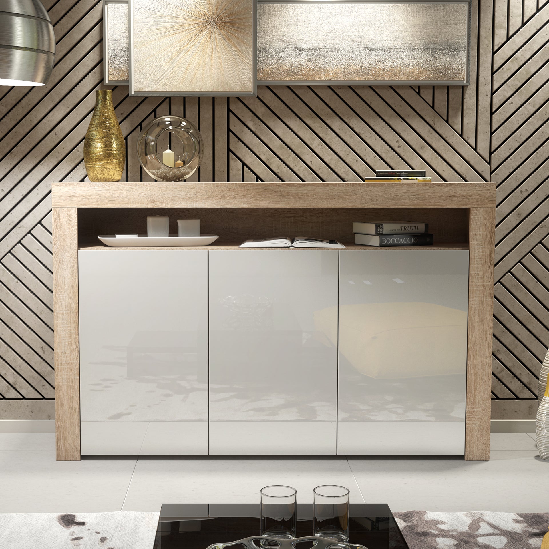 Sideboard Cabinet – 155cm – High Gloss Doors – LED or Non-LED – Modern Storage Unit – LUNARO