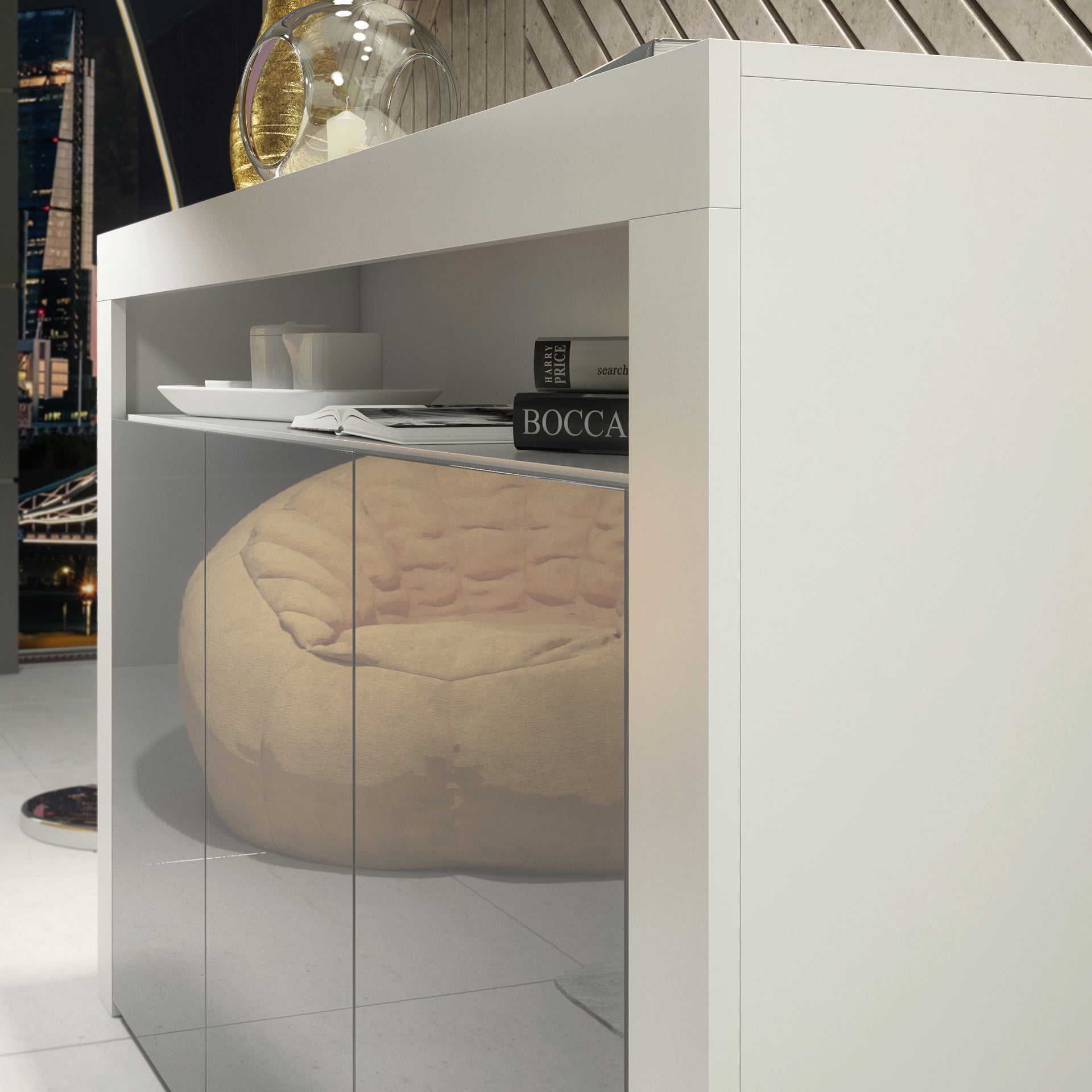 Sideboard Cabinet – 155cm – High Gloss Doors – LED or Non-LED – Modern Storage Unit – LUNARO
