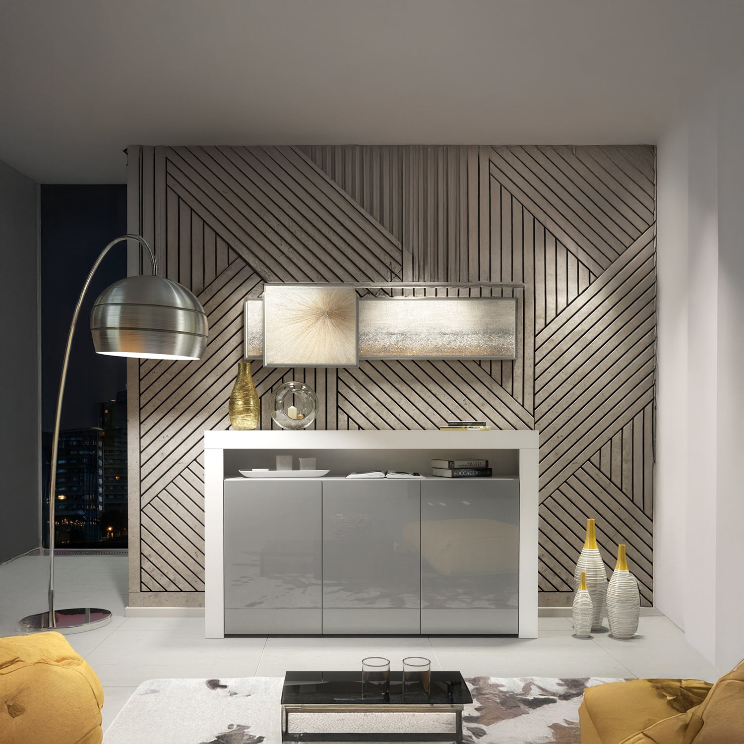 Sideboard Cabinet – 155cm – High Gloss Doors – LED or Non-LED – Modern Storage Unit – LUNARO