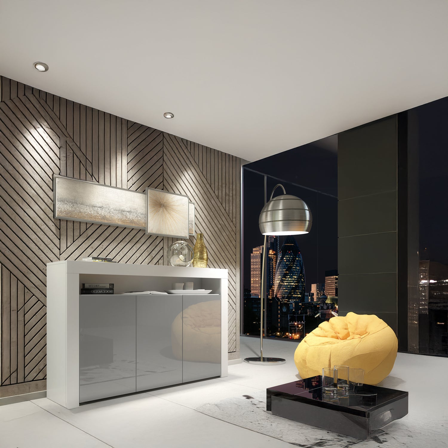 Sideboard Cabinet – 155cm – High Gloss Doors – LED or Non-LED – Modern Storage Unit – LUNARO