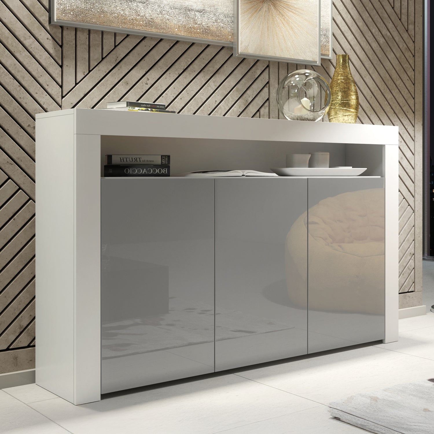 Sideboard Cabinet – 155cm – High Gloss Doors – LED or Non-LED – Modern Storage Unit – LUNARO