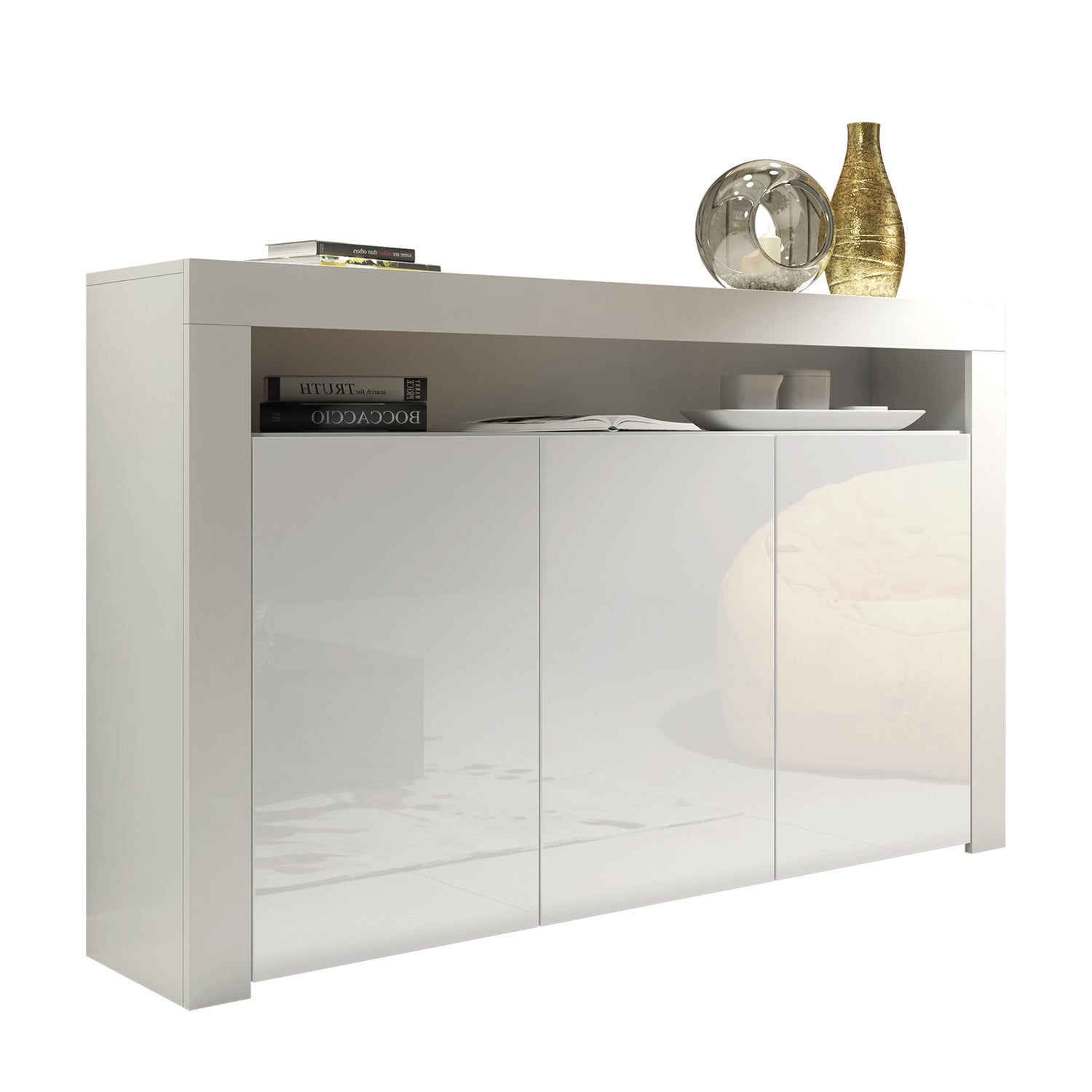 Sideboard Cabinet – 155cm – High Gloss Doors – LED or Non-LED – Modern Storage Unit – LUNARO