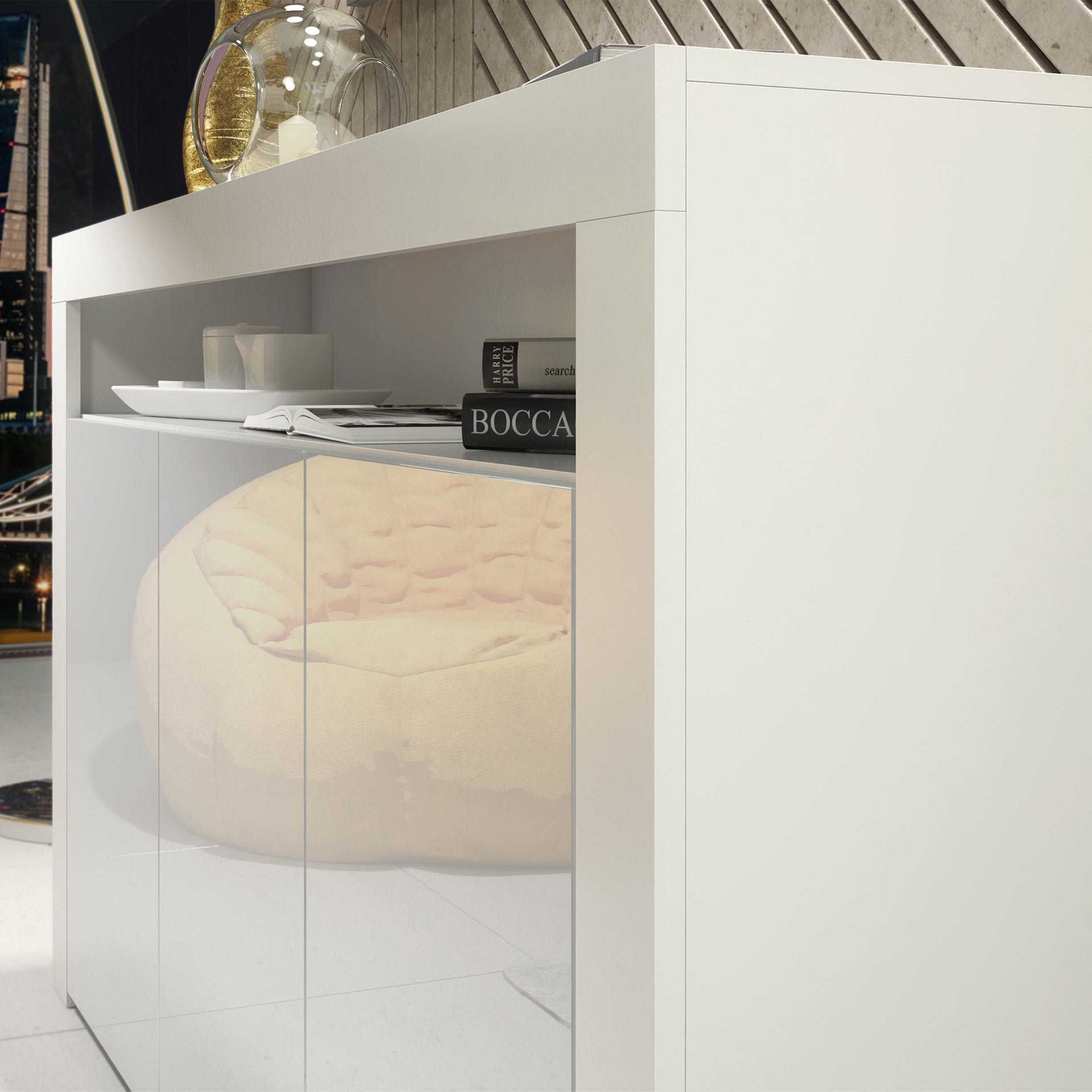 Sideboard Cabinet – 155cm – High Gloss Doors – LED or Non-LED – Modern Storage Unit – LUNARO