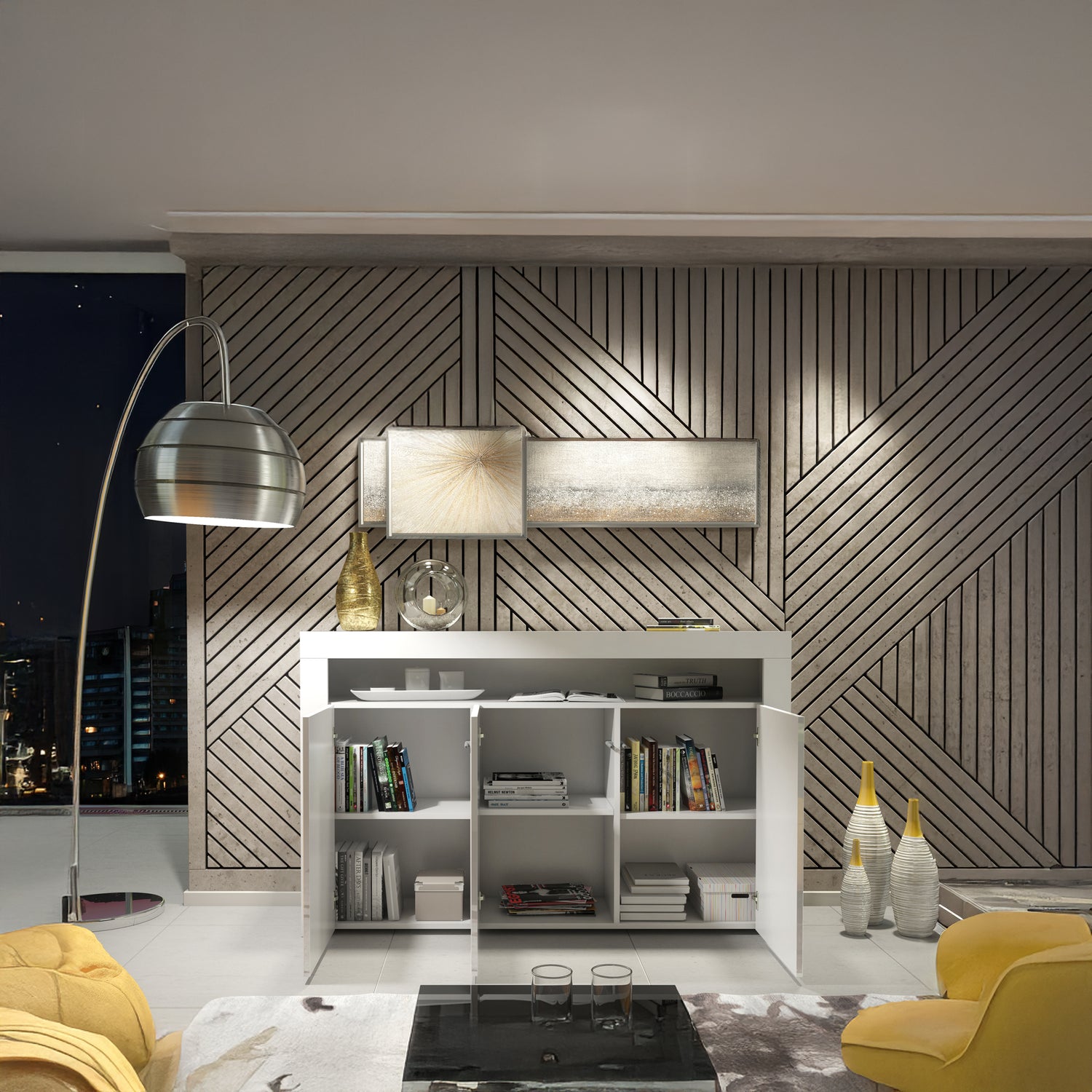 Sideboard Cabinet – 155cm – High Gloss Doors – LED or Non-LED – Modern Storage Unit – LUNARO