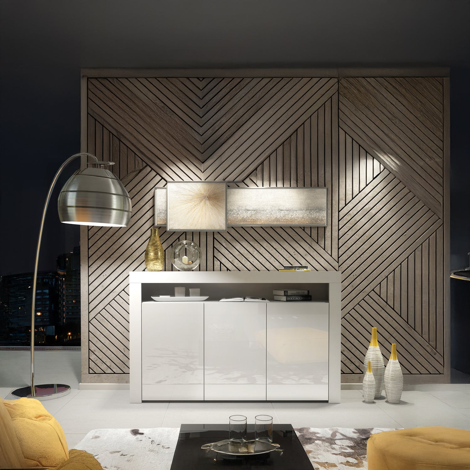 Sideboard Cabinet – 155cm – High Gloss Doors – LED or Non-LED – Modern Storage Unit – LUNARO