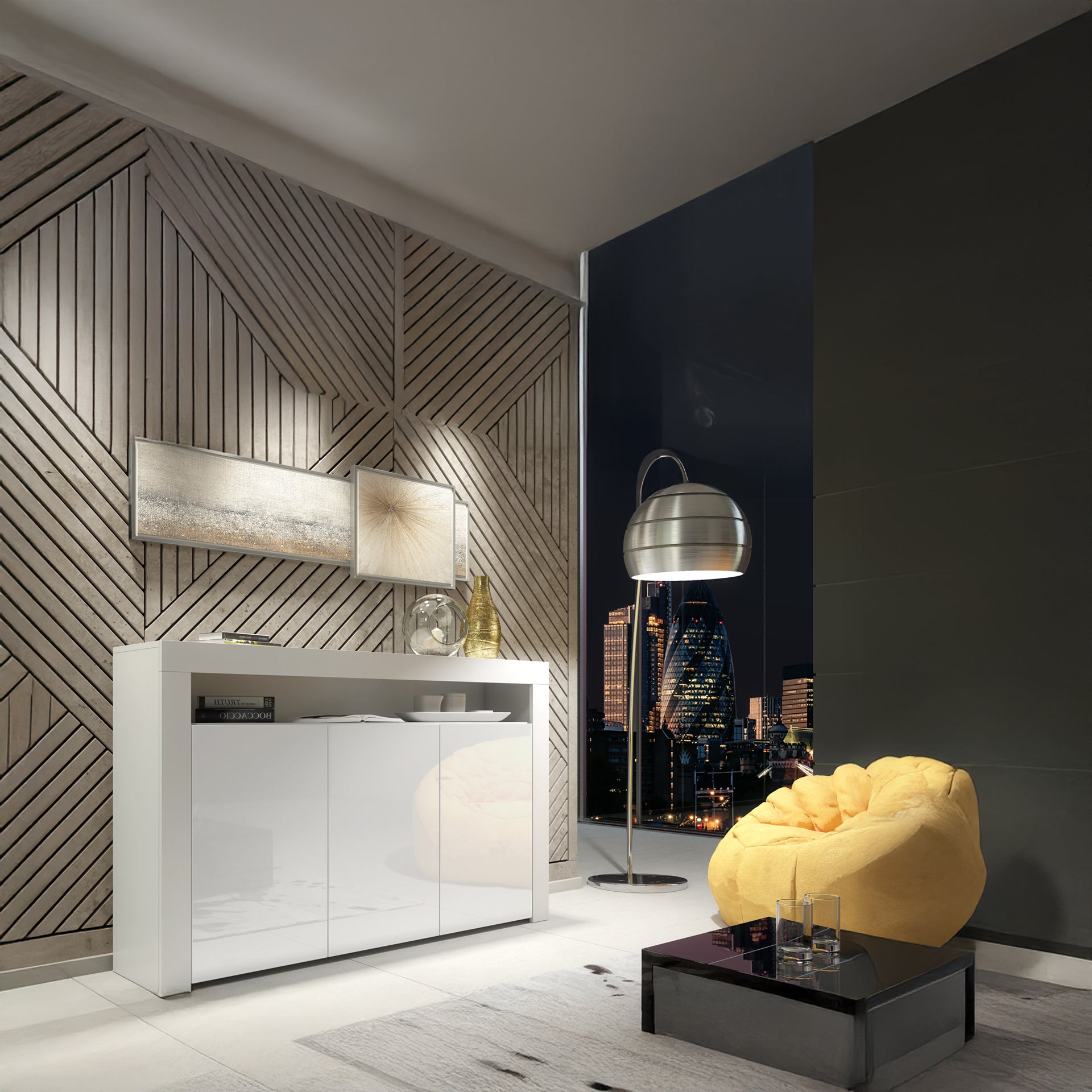 Sideboard Cabinet – 155cm – High Gloss Doors – LED or Non-LED – Modern Storage Unit – LUNARO