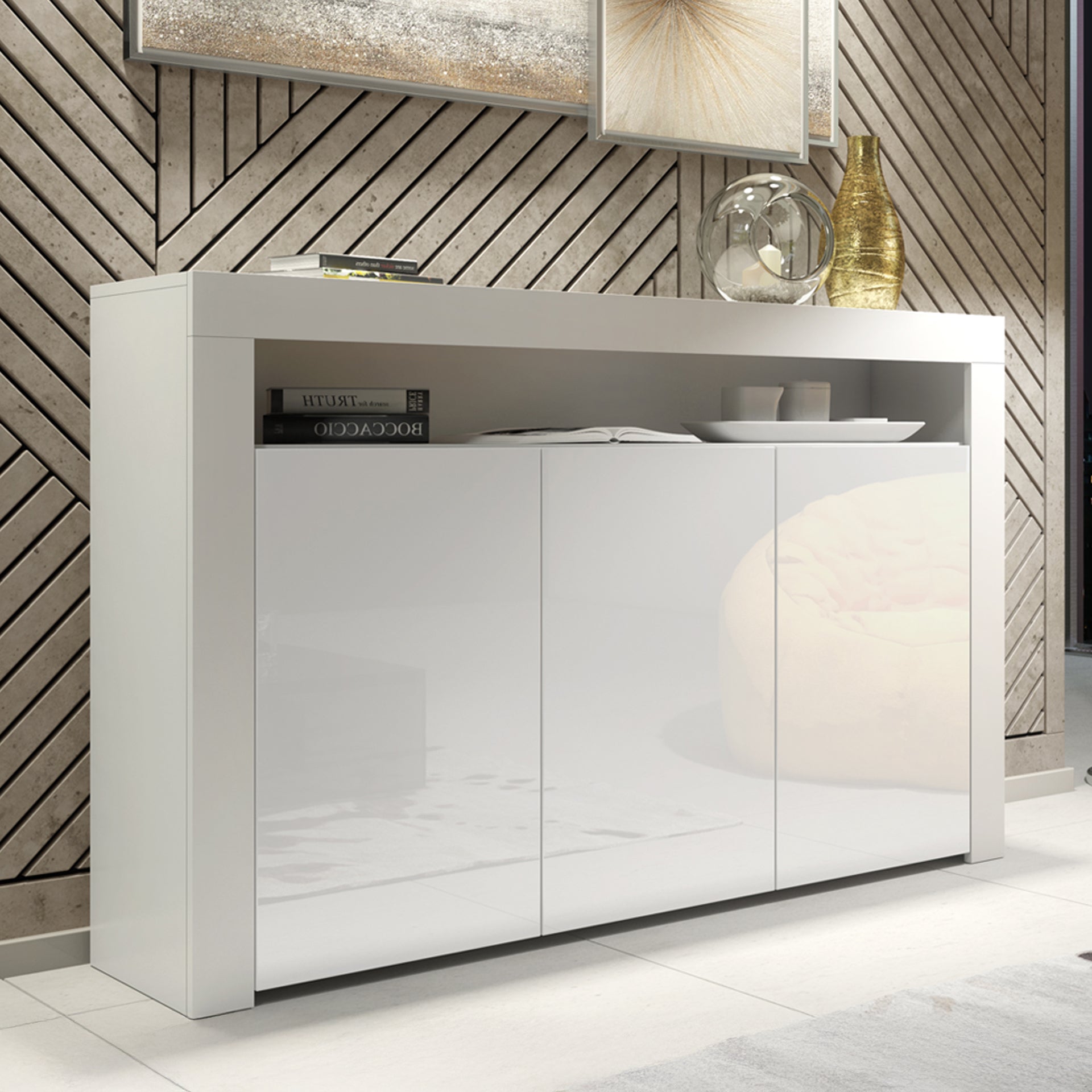 Sideboard Cabinet – 155cm – High Gloss Doors – LED or Non-LED – Modern Storage Unit – LUNARO