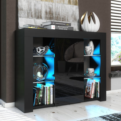 Modern Sideboard Cabinet | 97.5cm | High Gloss Door | LED or Non-LED | Black, Dark Grey, Oak &amp; Black, Oak &amp; White, White &amp; Grey, White