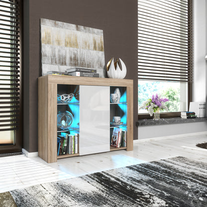 Modern Sideboard Cabinet | 97.5cm | High Gloss Door | LED or Non-LED | Black, Dark Grey, Oak &amp; Black, Oak &amp; White, White &amp; Grey, White